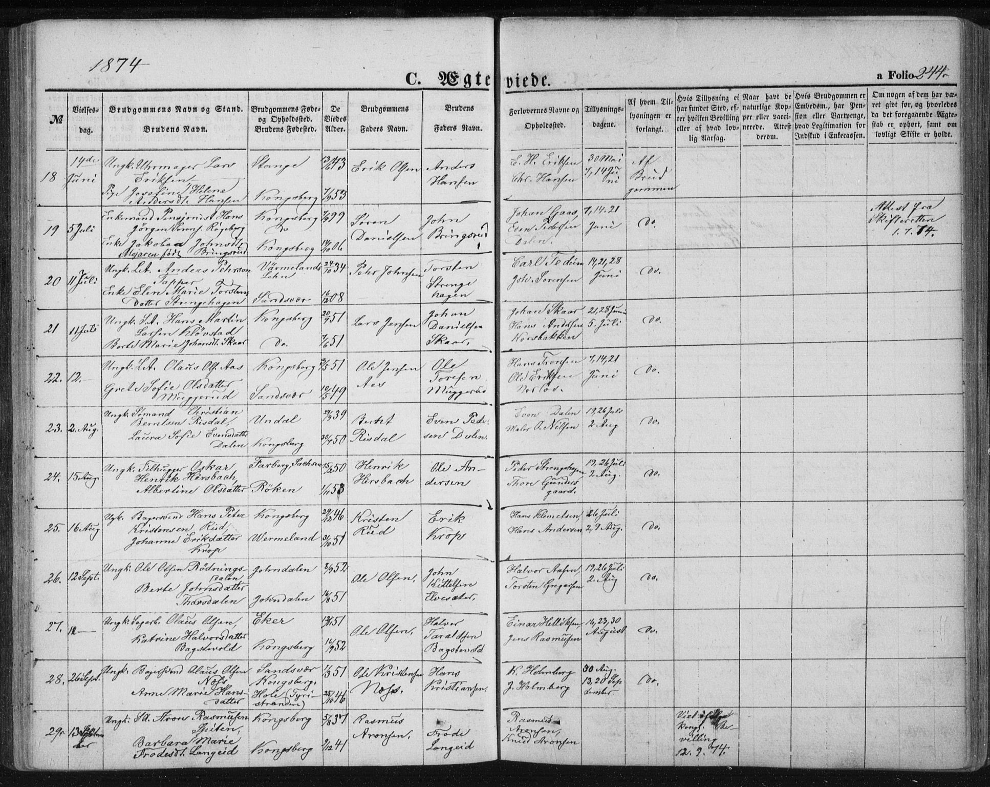 Kongsberg kirkebøker, AV/SAKO-A-22/F/Fa/L0010: Ministerialbok nr. I 10, 1859-1875, s. 244