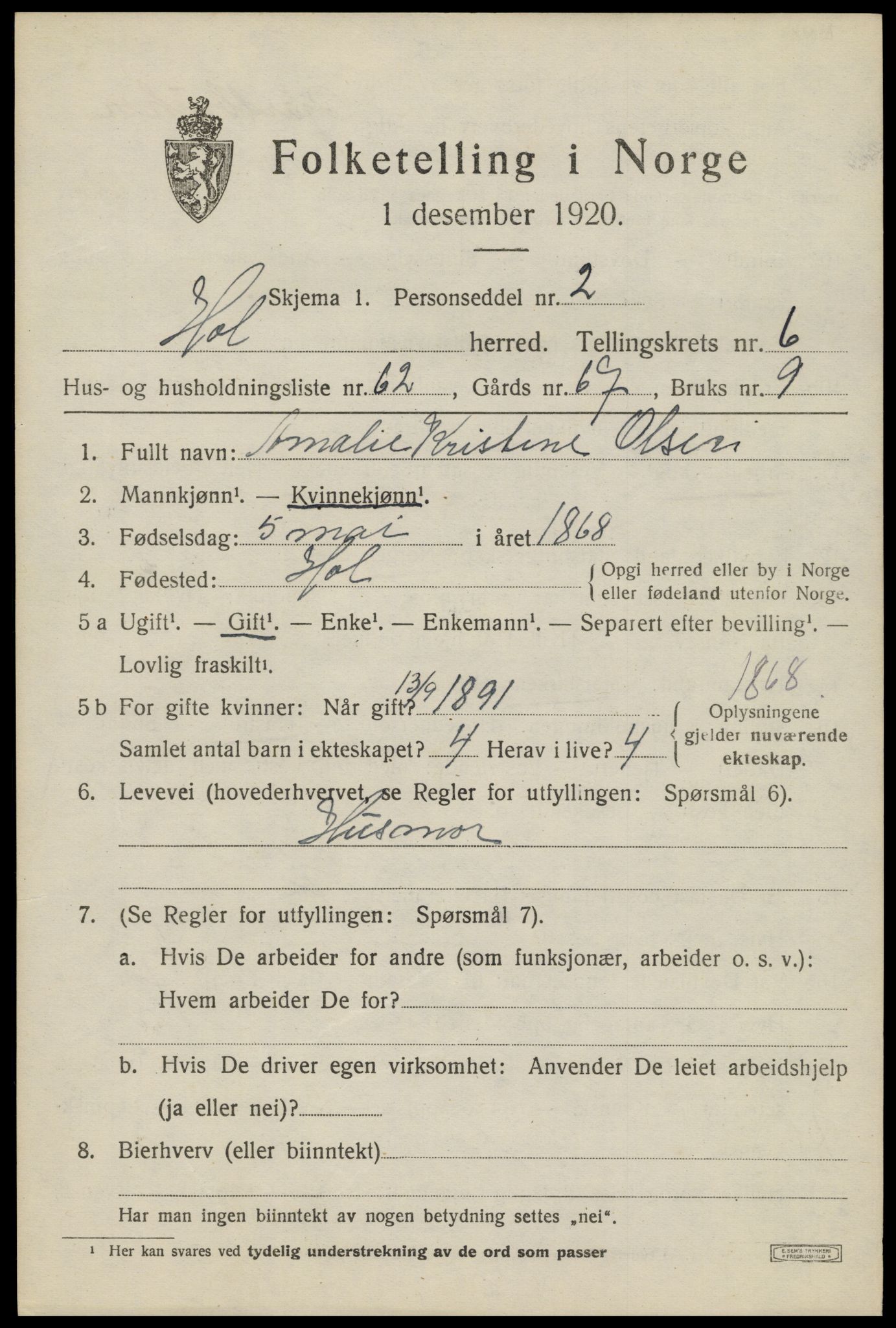 SAT, Folketelling 1920 for 1861 Hol herred, 1920, s. 5379
