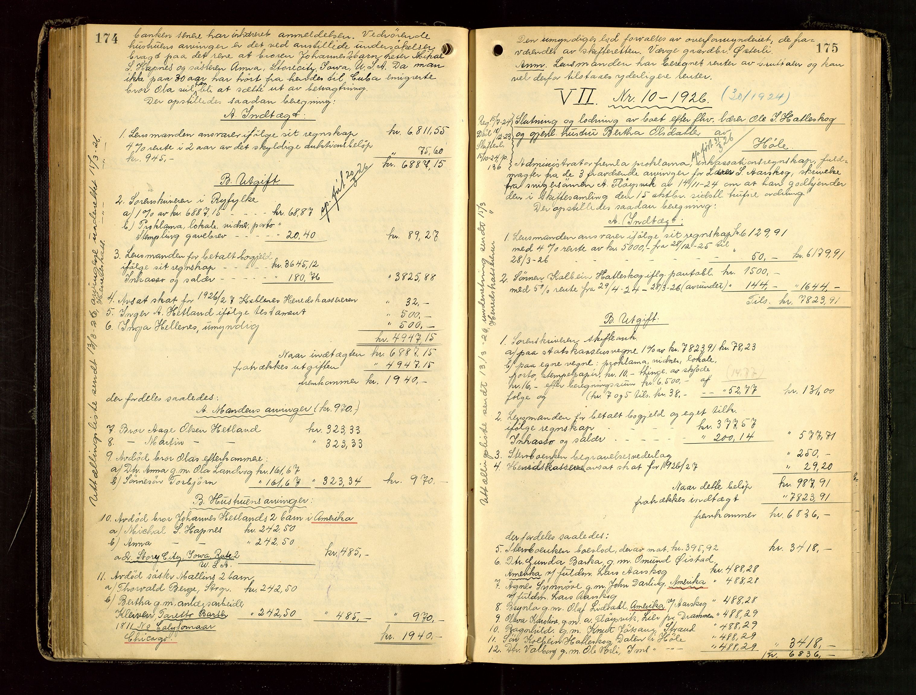 Ryfylke tingrett, AV/SAST-A-100055/001/IV/IVG/L0006: Skifteutlodningsprotokoll Med register, 1924-1929, s. 174-175