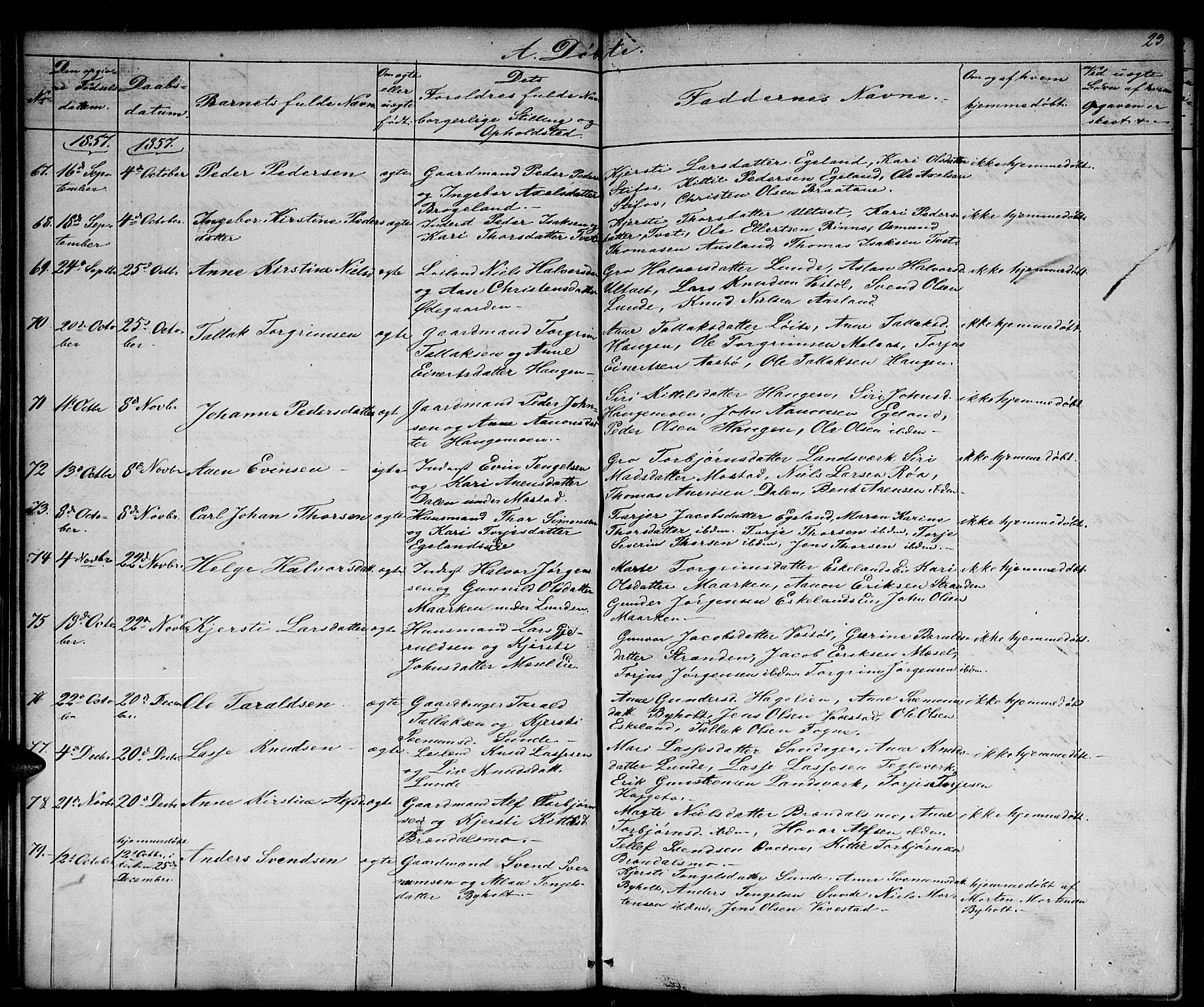 Gjerstad sokneprestkontor, AV/SAK-1111-0014/F/Fb/Fba/L0005: Klokkerbok nr. B 5, 1853-1867, s. 23