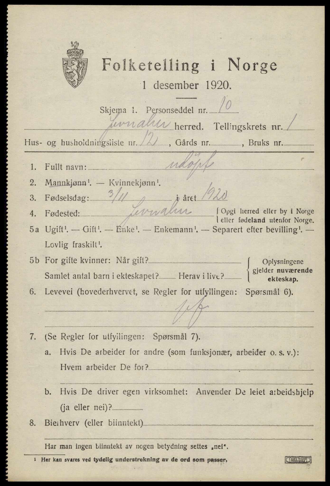 SAH, Folketelling 1920 for 0532 Jevnaker herred, 1920, s. 1353