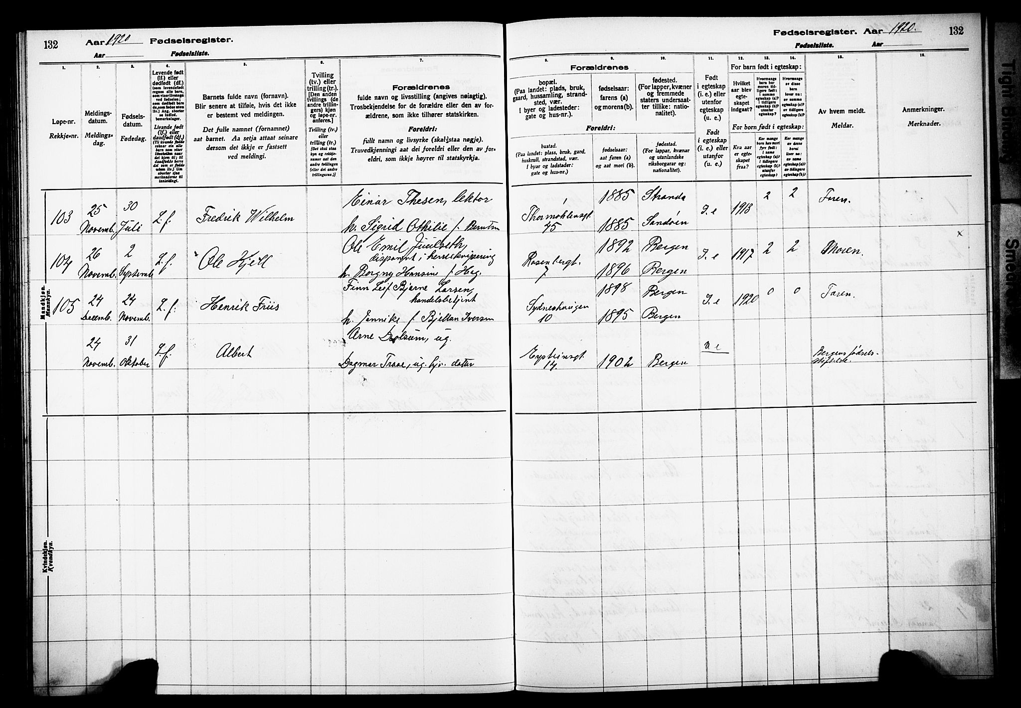 Johanneskirken sokneprestembete, AV/SAB-A-76001/I/Id/L00A1: Fødselsregister nr. A 1, 1916-1924, s. 132