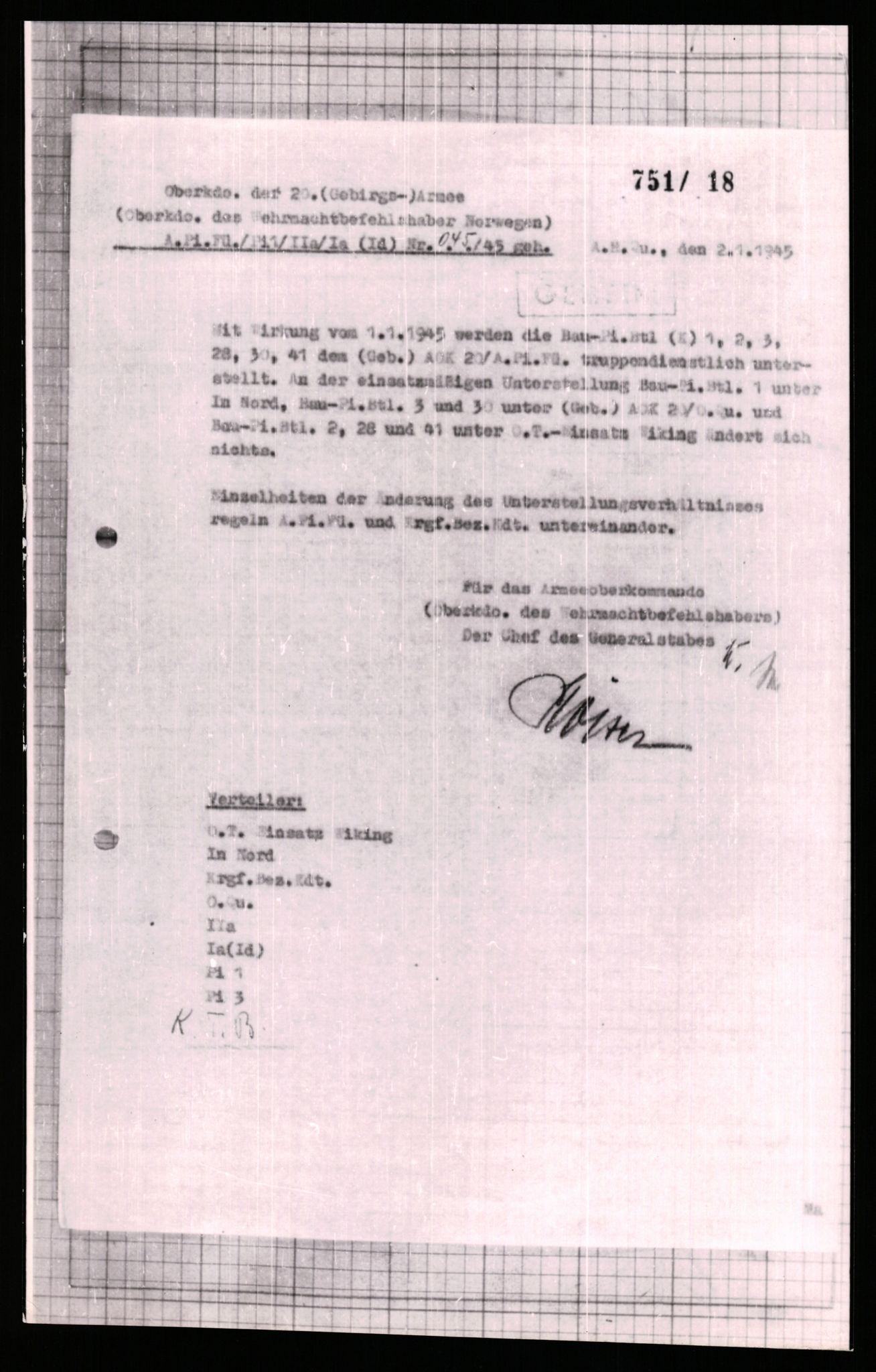 Forsvarets Overkommando. 2 kontor. Arkiv 11.4. Spredte tyske arkivsaker, AV/RA-RAFA-7031/D/Dar/Dara/L0006: Krigsdagbøker for 20. Gebirgs-Armee-Oberkommando (AOK 20), 1945, s. 36