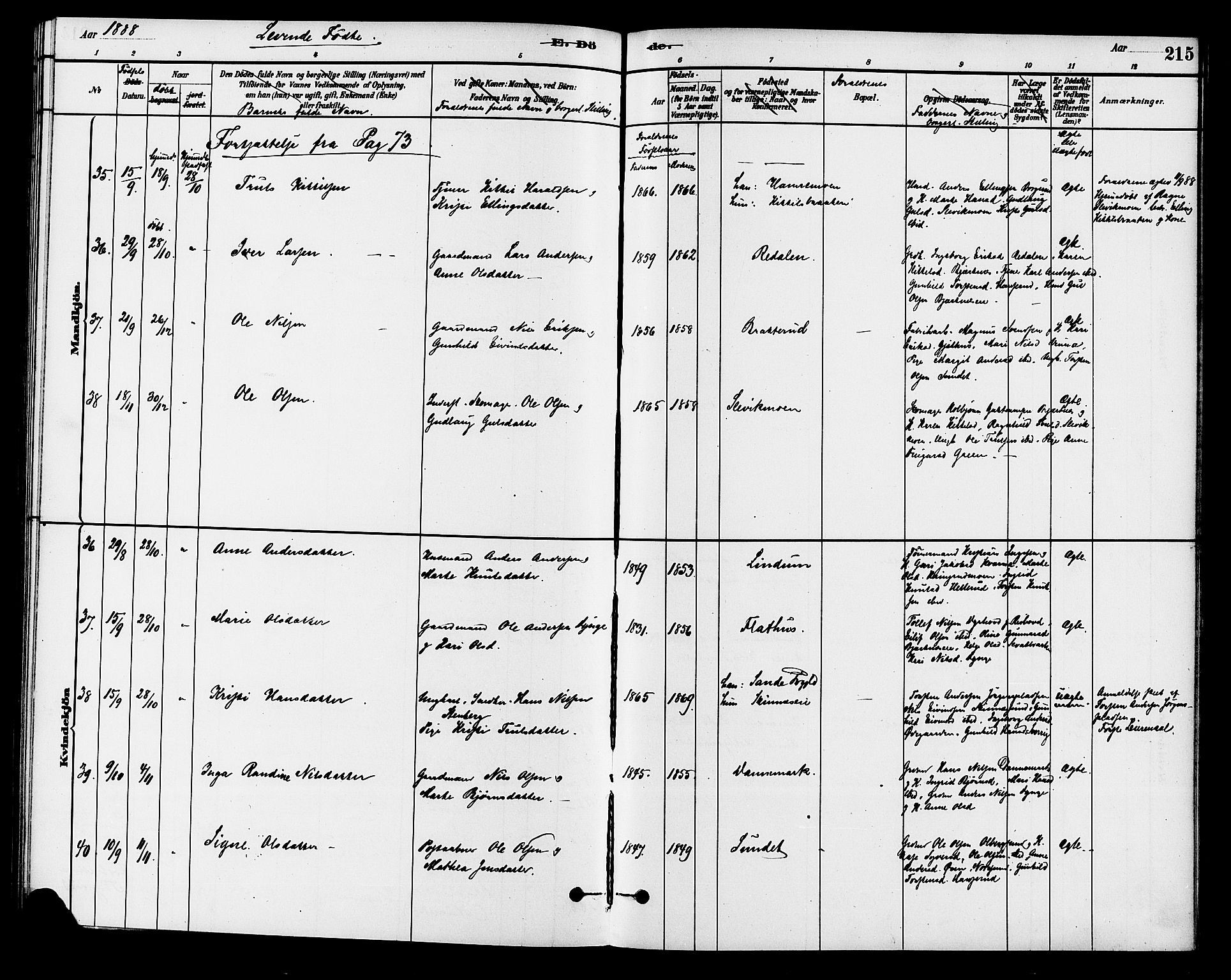 Krødsherad kirkebøker, AV/SAKO-A-19/G/Ga/L0001: Klokkerbok nr. 1, 1879-1893, s. 215