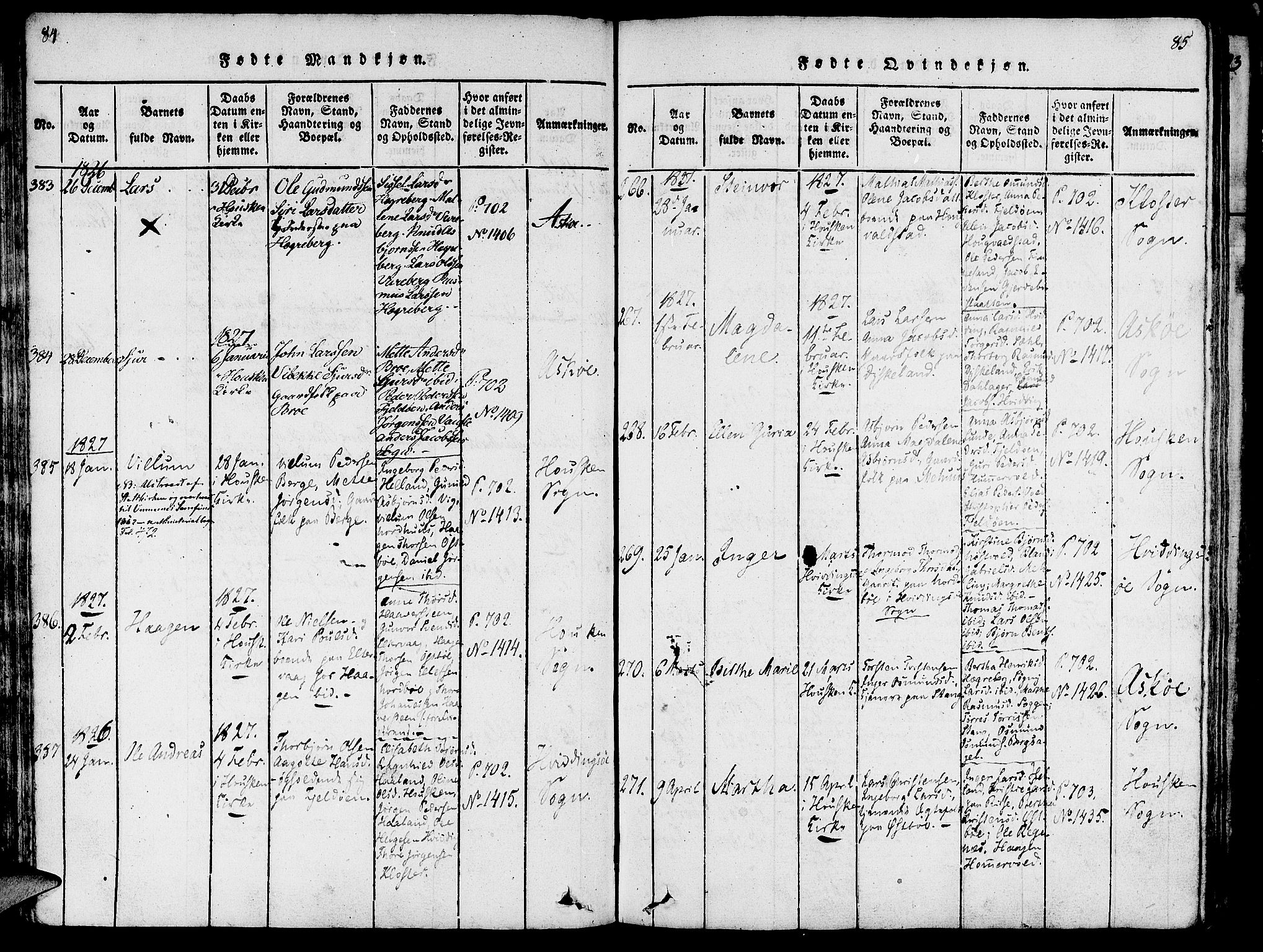 Rennesøy sokneprestkontor, AV/SAST-A -101827/H/Ha/Haa/L0004: Ministerialbok nr. A 4, 1816-1837, s. 84-85