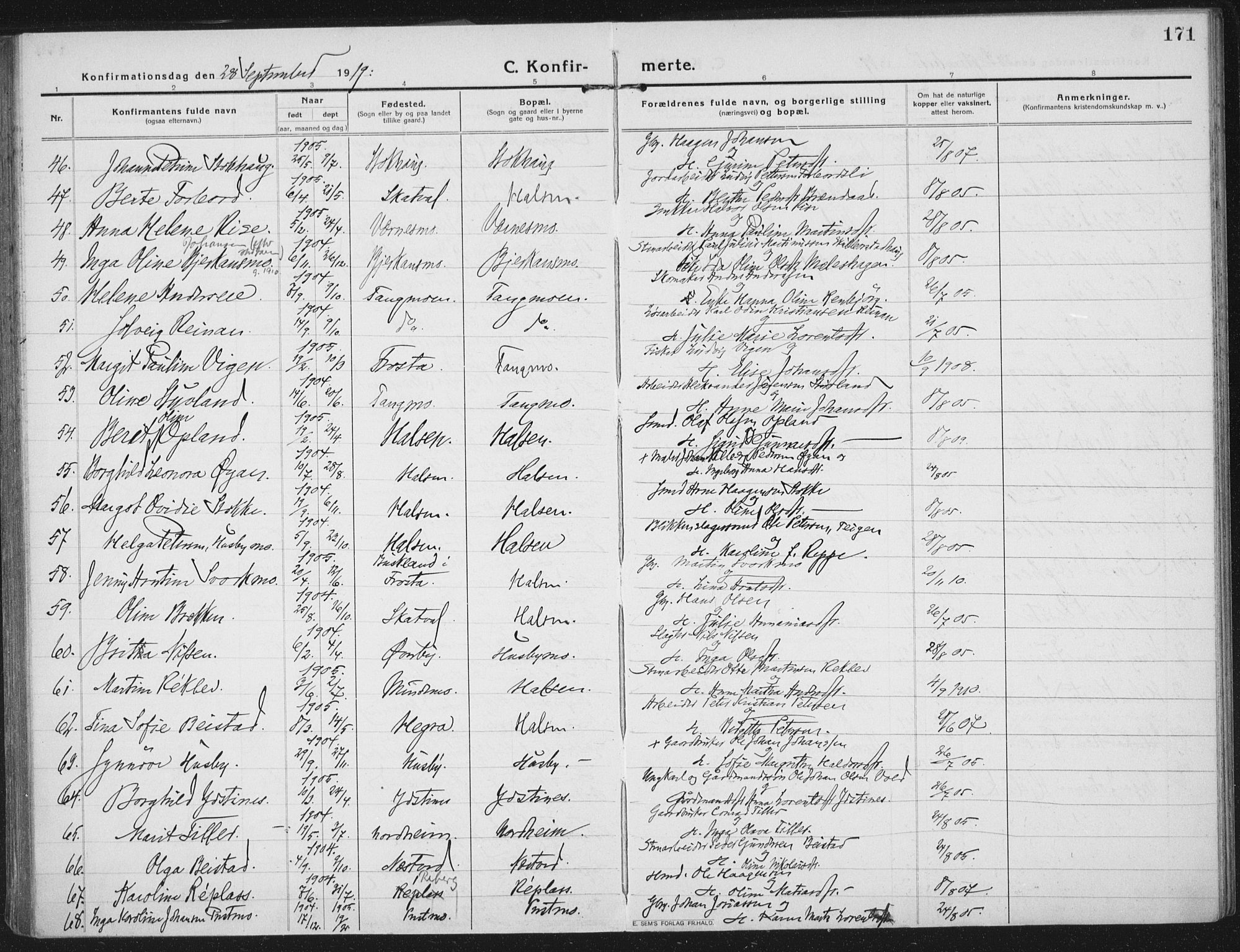 Ministerialprotokoller, klokkerbøker og fødselsregistre - Nord-Trøndelag, AV/SAT-A-1458/709/L0083: Ministerialbok nr. 709A23, 1916-1928, s. 171