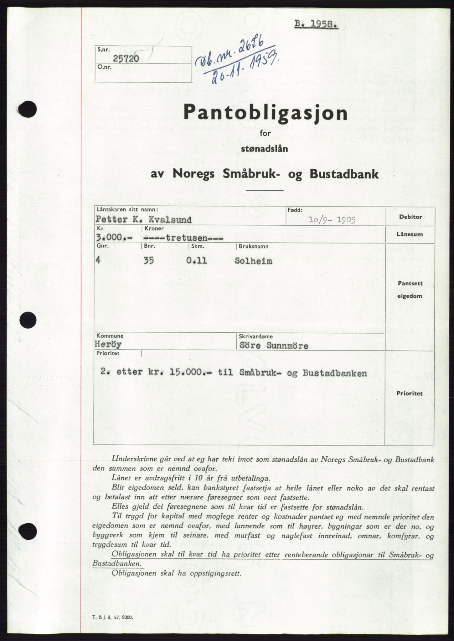 Søre Sunnmøre sorenskriveri, SAT/A-4122/1/2/2C/L0133: Pantebok nr. 21B, 1959-1959, Dagboknr: 2676/1959