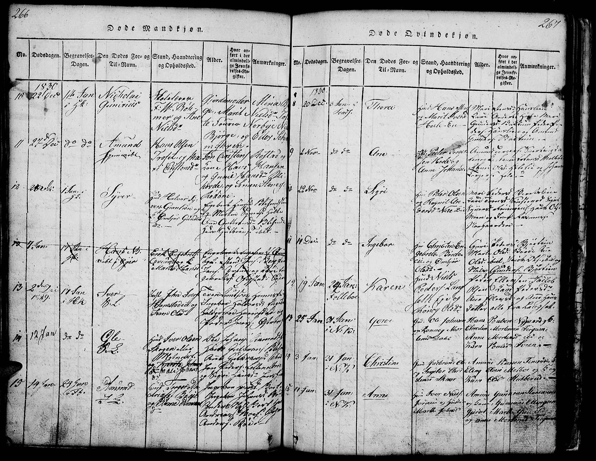 Gausdal prestekontor, SAH/PREST-090/H/Ha/Hab/L0001: Klokkerbok nr. 1, 1817-1848, s. 266-267