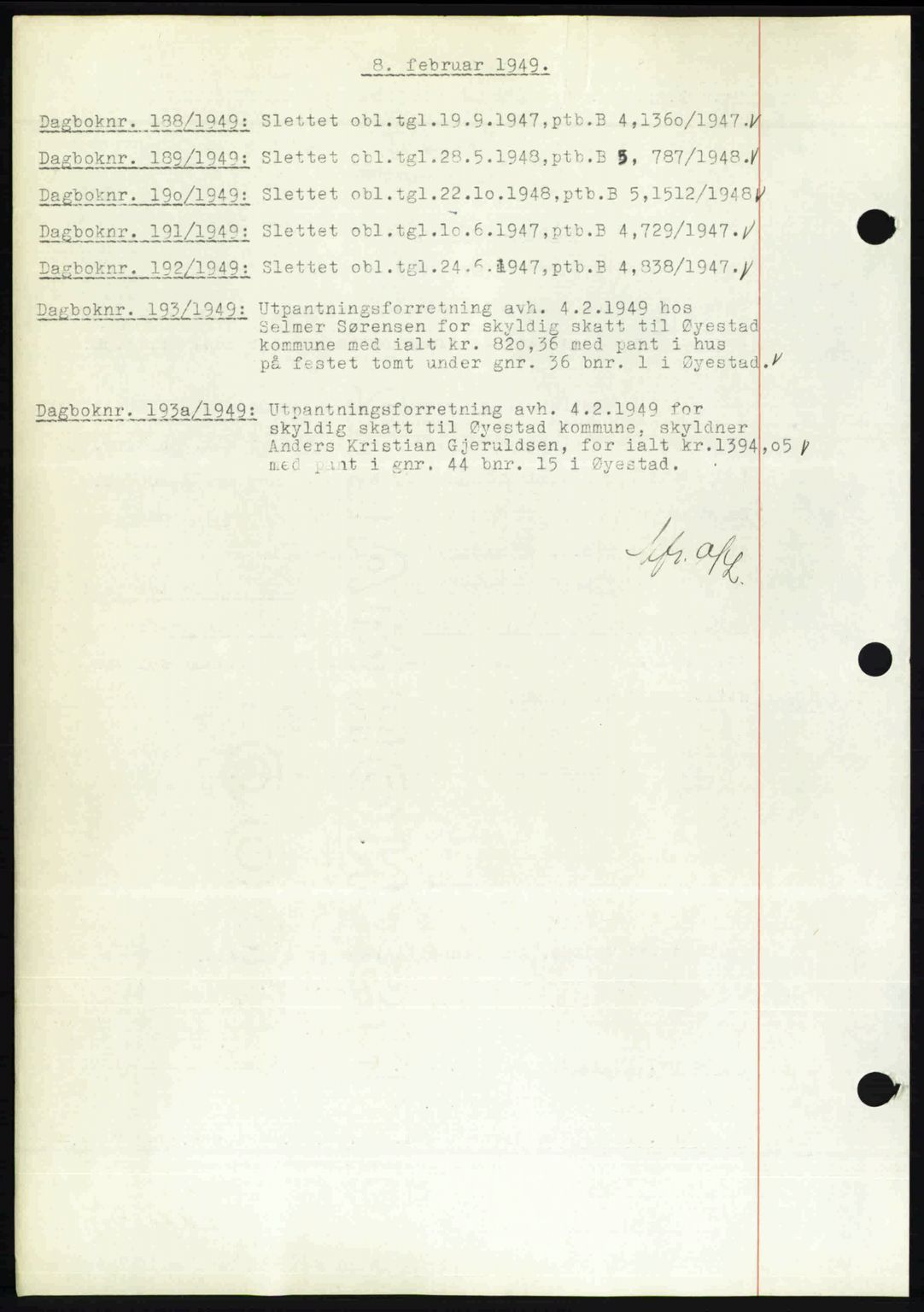 Nedenes sorenskriveri, SAK/1221-0006/G/Gb/Gba/L0060: Pantebok nr. A12, 1948-1949, Dagboknr: 188/1949