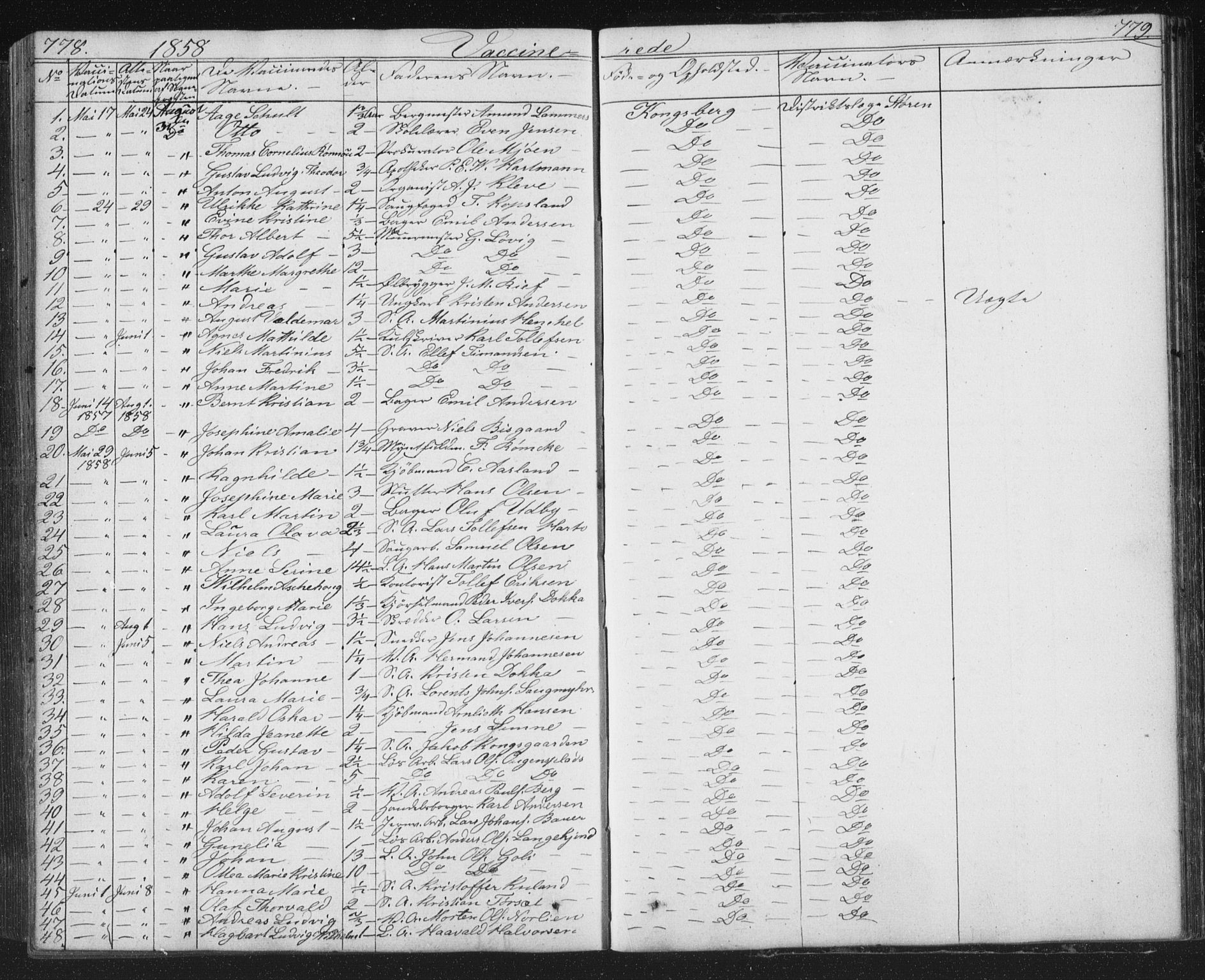 Kongsberg kirkebøker, AV/SAKO-A-22/G/Ga/L0002: Klokkerbok nr. 2, 1839-1858, s. 778-779