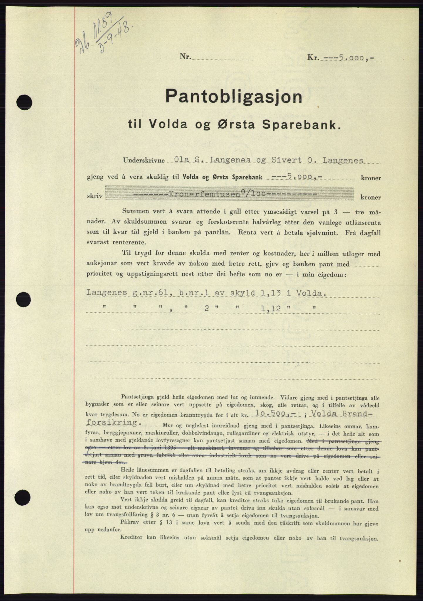 Søre Sunnmøre sorenskriveri, SAT/A-4122/1/2/2C/L0116: Pantebok nr. 4B, 1948-1949, Dagboknr: 1189/1948