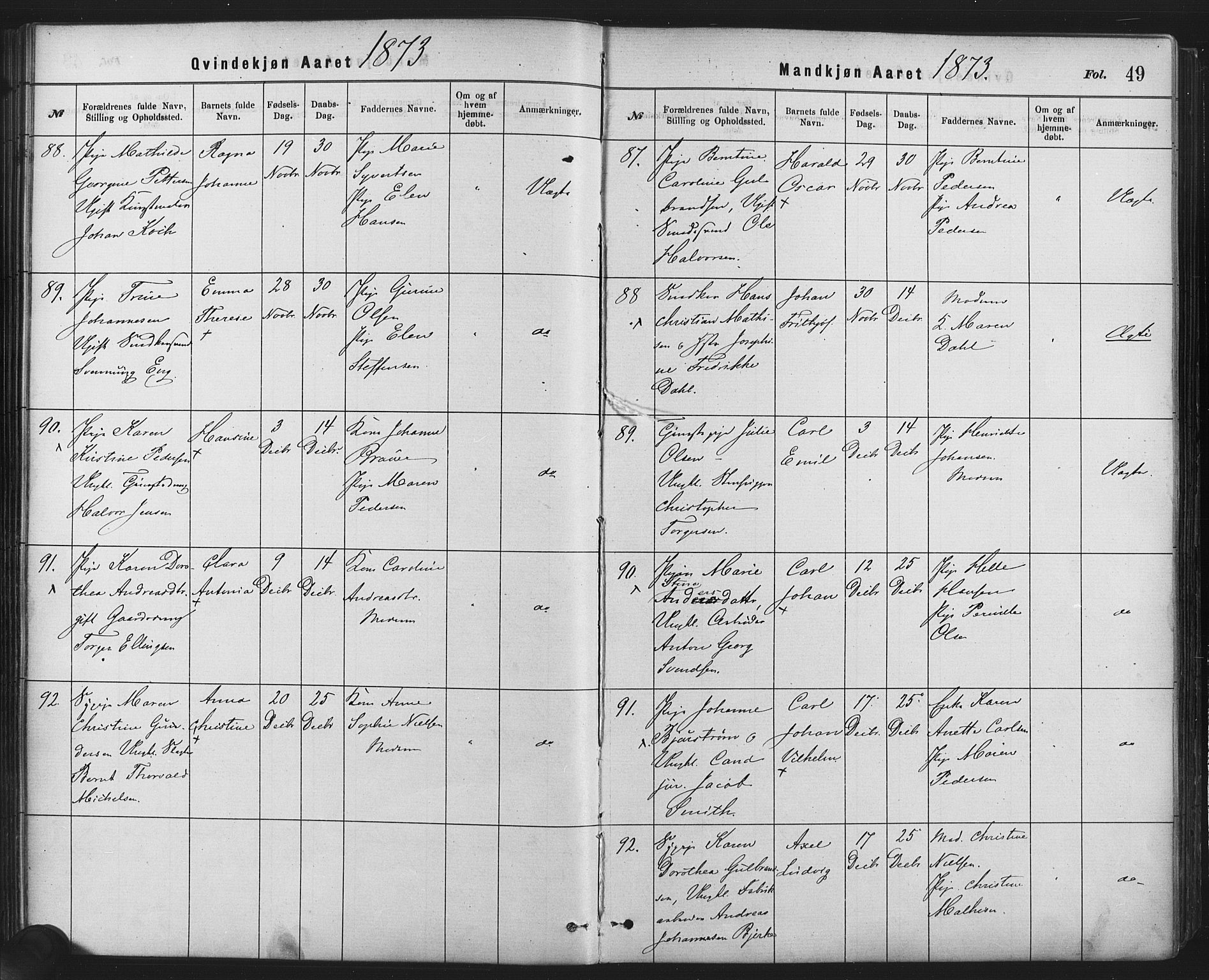 Rikshospitalet prestekontor Kirkebøker, AV/SAO-A-10309b/F/L0006: Ministerialbok nr. 6, 1871-1885, s. 49