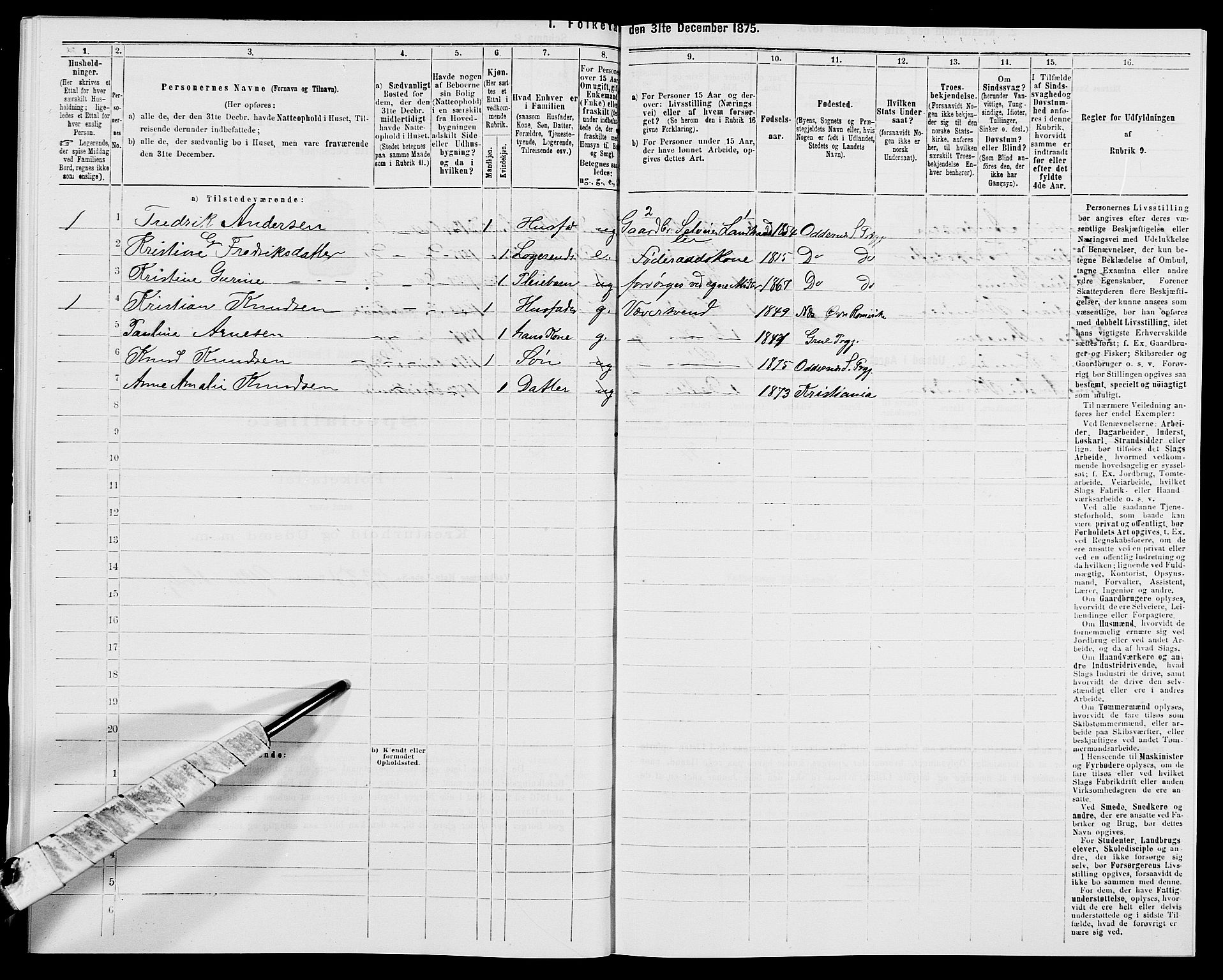 SAK, Folketelling 1875 for 1012P Oddernes prestegjeld, 1875, s. 615