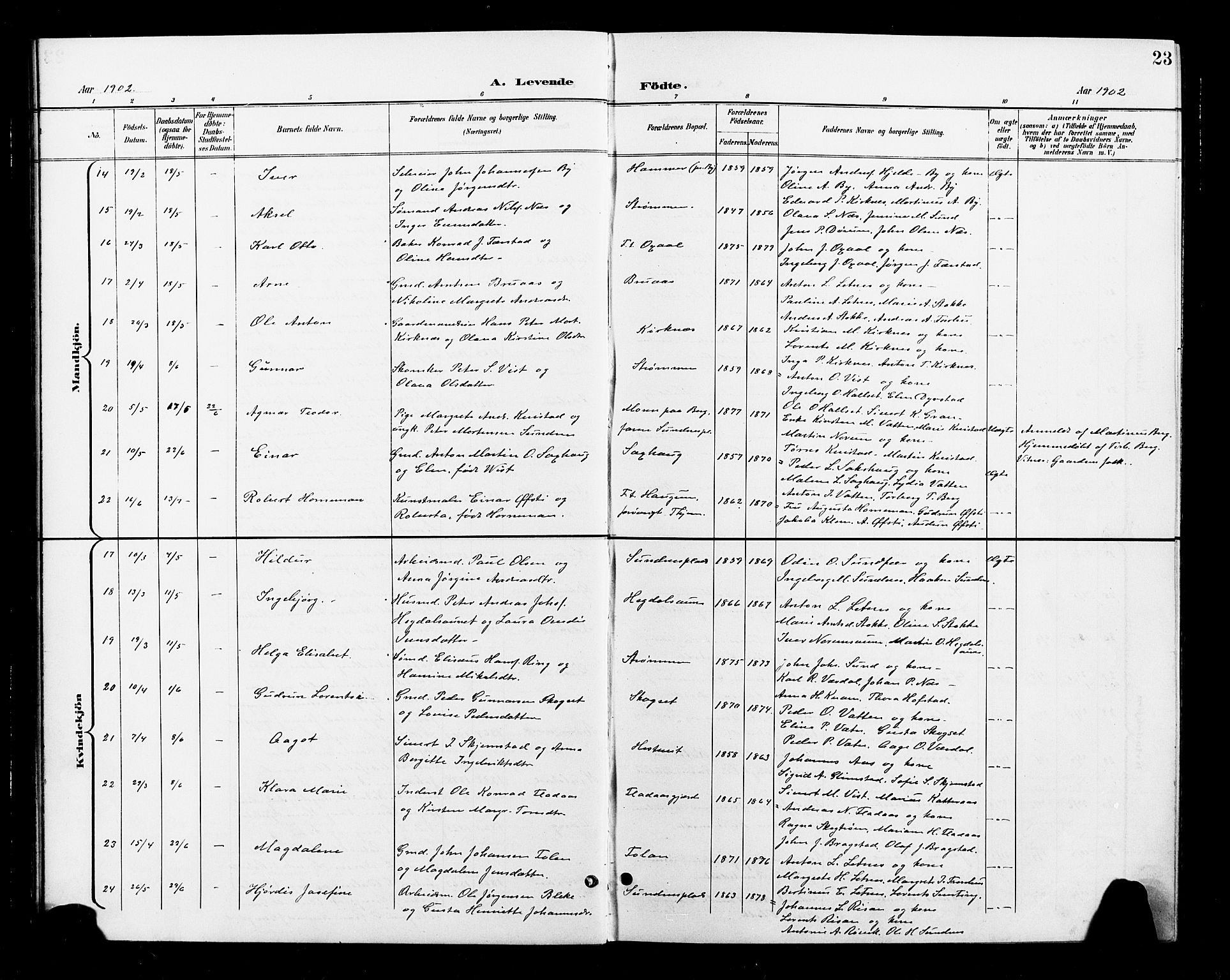 Ministerialprotokoller, klokkerbøker og fødselsregistre - Nord-Trøndelag, AV/SAT-A-1458/730/L0302: Klokkerbok nr. 730C05, 1898-1924, s. 23