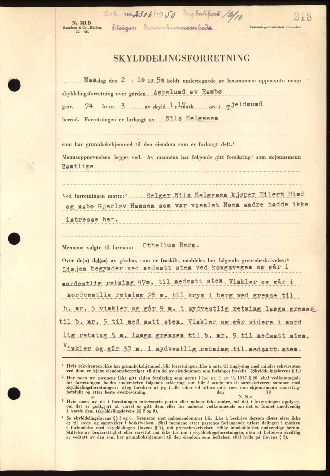 Steigen og Ofoten sorenskriveri, SAT/A-0030/1/2/2C: Pantebok nr. A21, 1950-1950, Dagboknr: 2306/1950