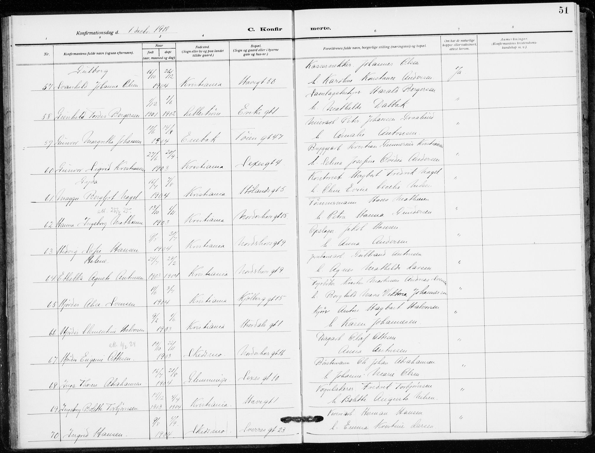 Kampen prestekontor Kirkebøker, AV/SAO-A-10853/F/Fa/L0013: Ministerialbok nr. I 13, 1917-1922, s. 51
