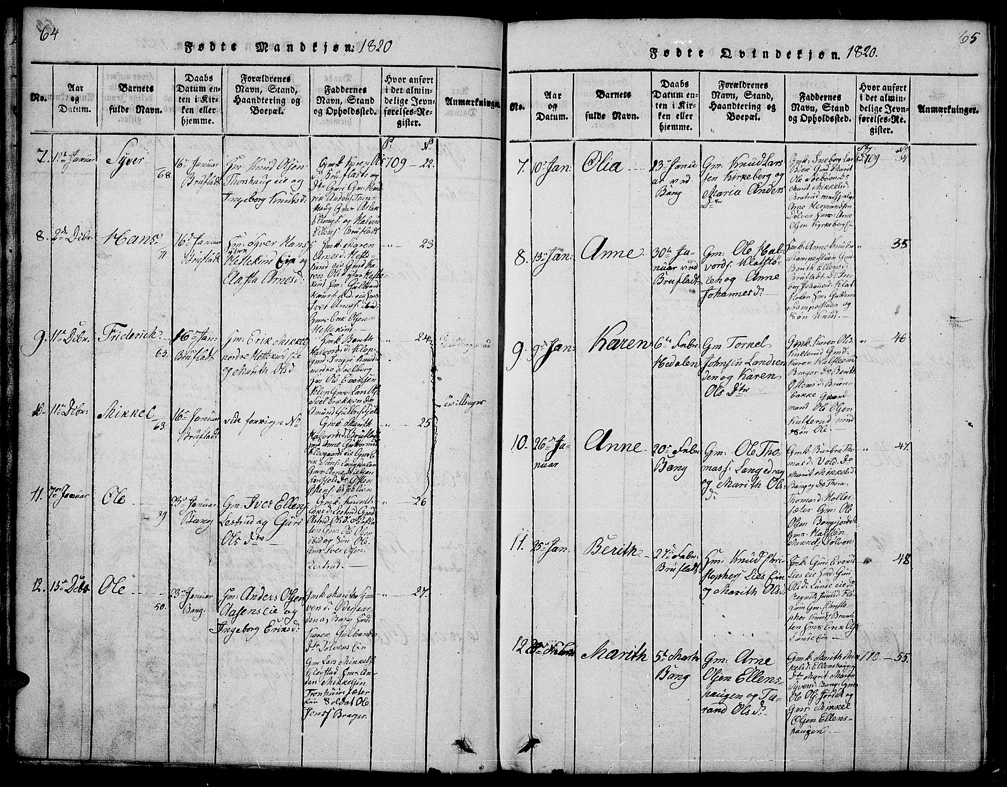 Sør-Aurdal prestekontor, AV/SAH-PREST-128/H/Ha/Hab/L0001: Klokkerbok nr. 1, 1815-1826, s. 64-65