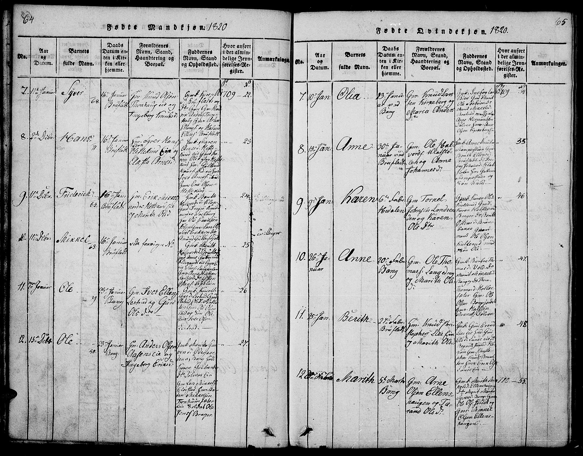 Sør-Aurdal prestekontor, SAH/PREST-128/H/Ha/Hab/L0001: Klokkerbok nr. 1, 1815-1826, s. 64-65