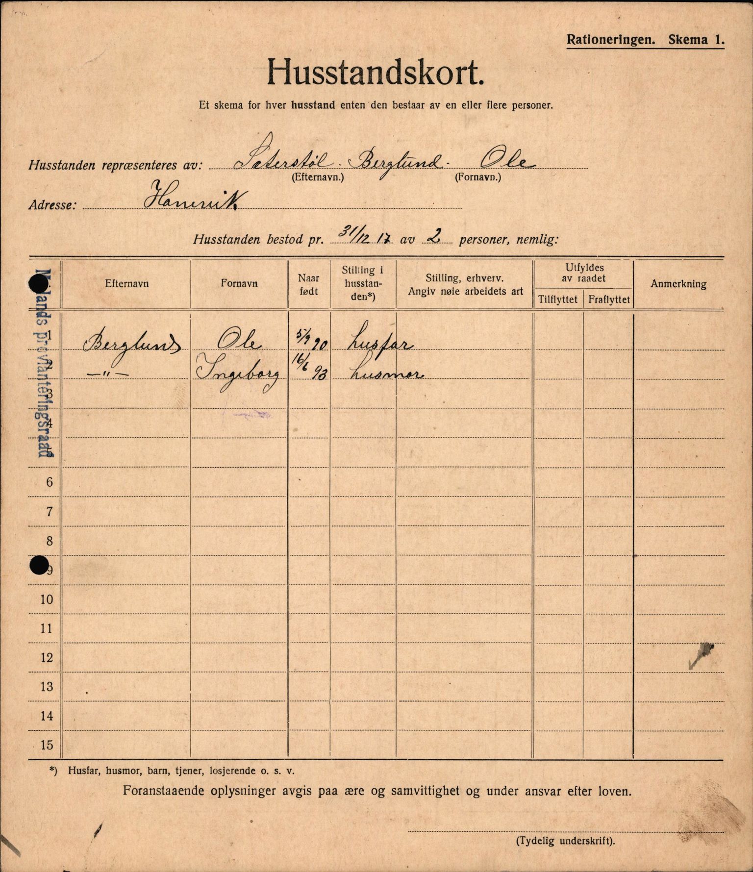 IKAH, Meland kommune, Provianteringsrådet, Husstander per 01.11.1917, 1917-1918, s. 7