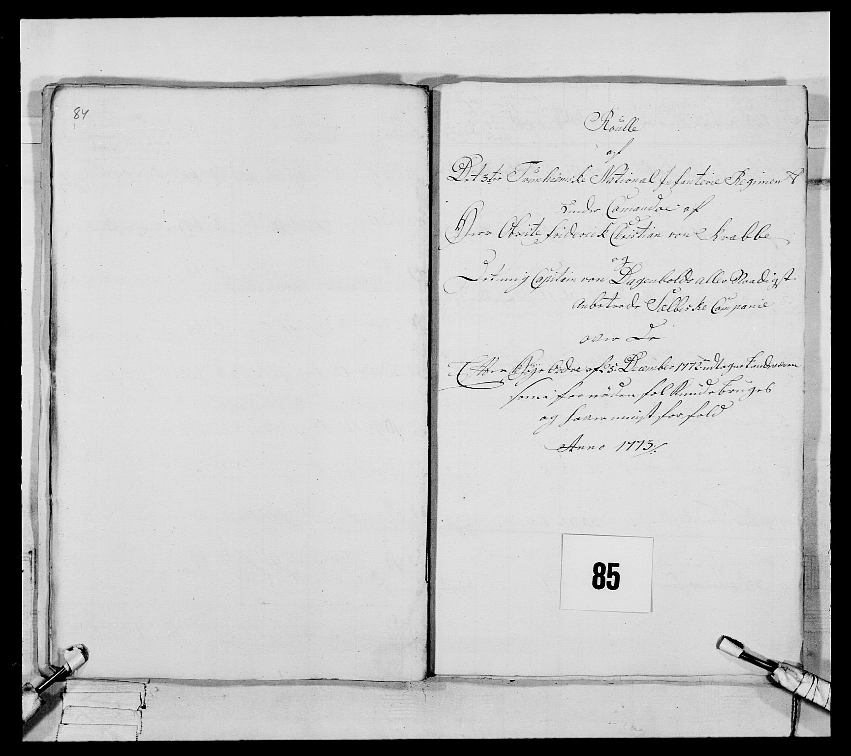 Generalitets- og kommissariatskollegiet, Det kongelige norske kommissariatskollegium, AV/RA-EA-5420/E/Eh/L0084: 3. Trondheimske nasjonale infanteriregiment, 1769-1773, s. 434