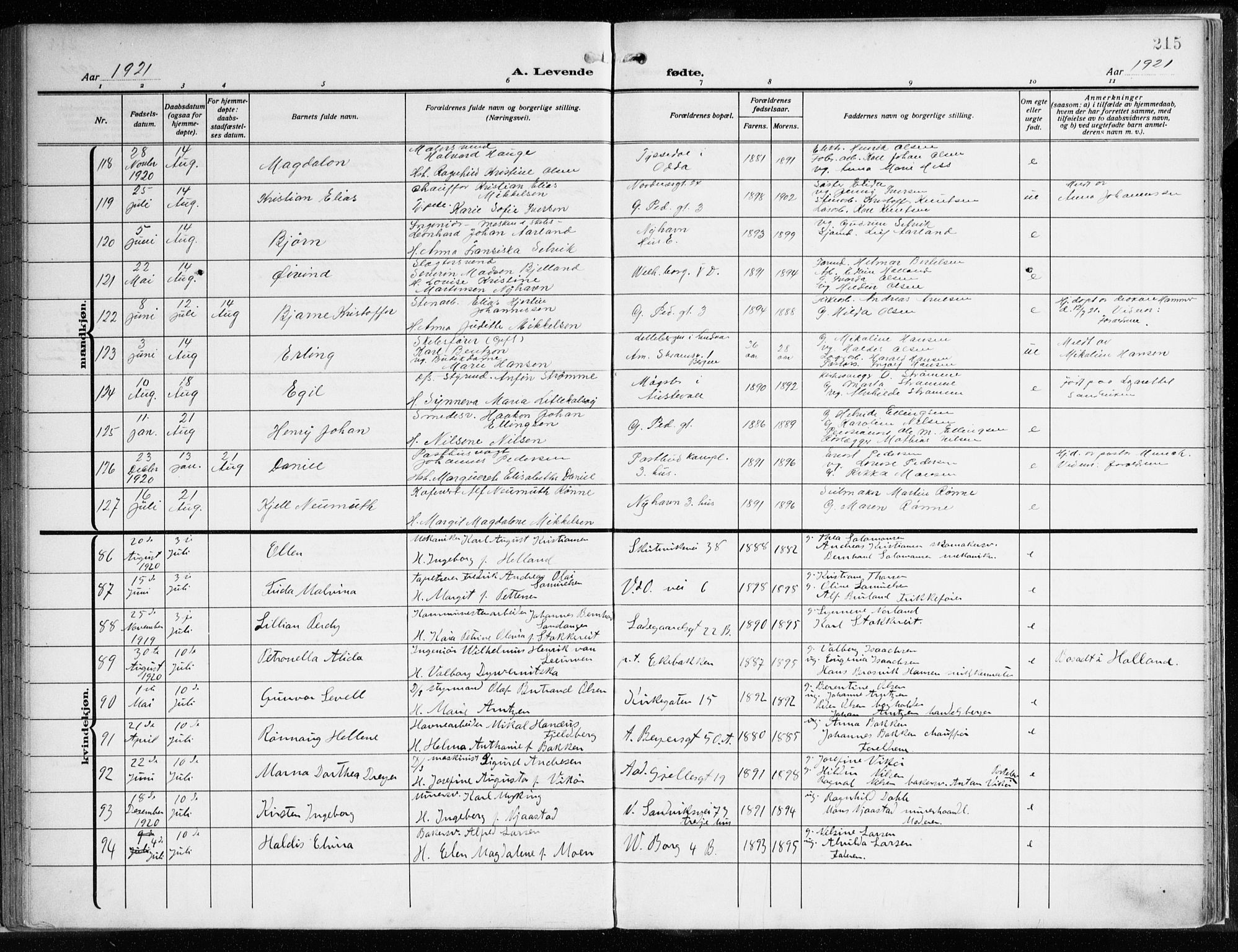 Sandviken Sokneprestembete, SAB/A-77601/H/Ha/L0007: Ministerialbok nr. B 4, 1912-1924, s. 215