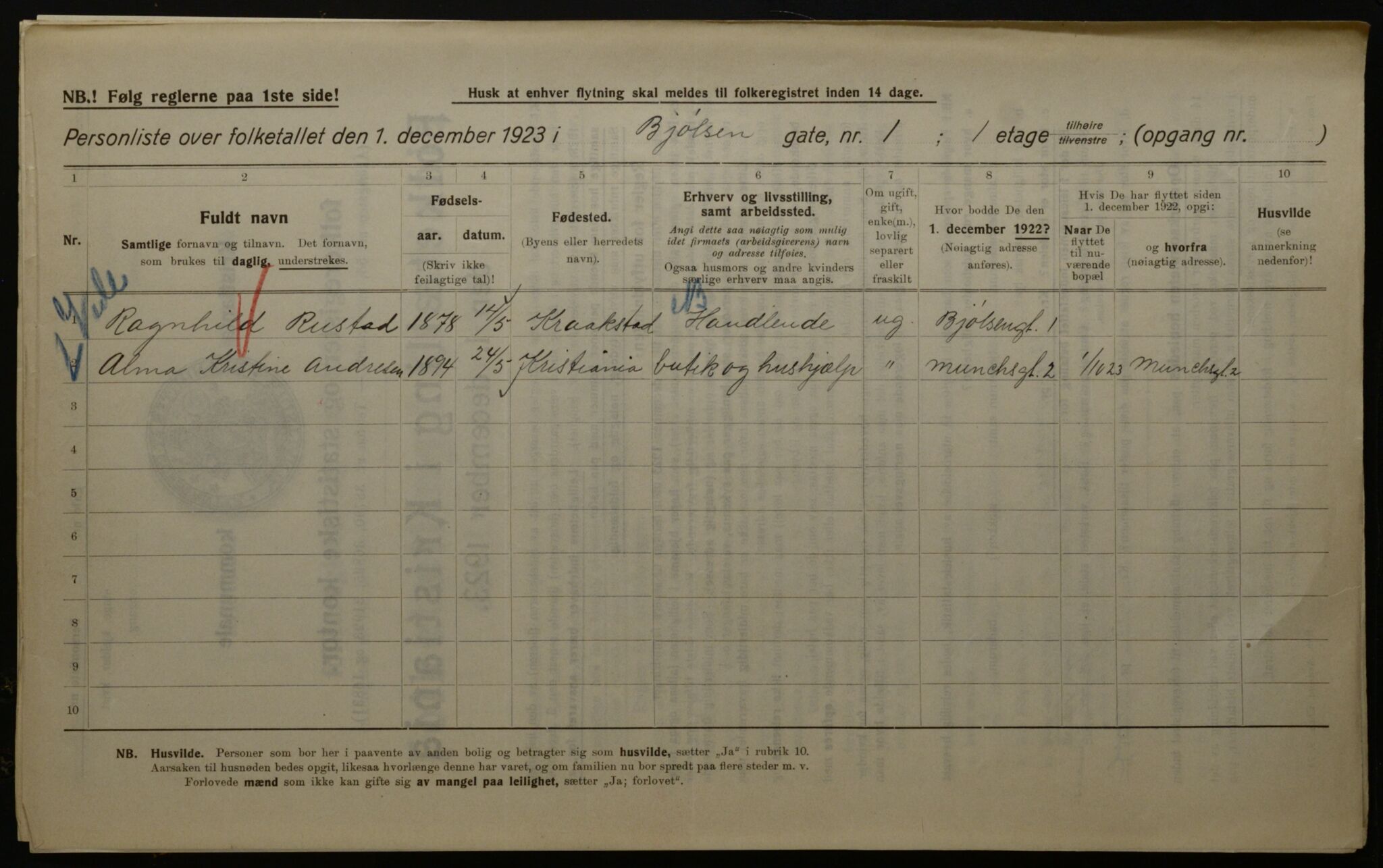 OBA, Kommunal folketelling 1.12.1923 for Kristiania, 1923, s. 7464