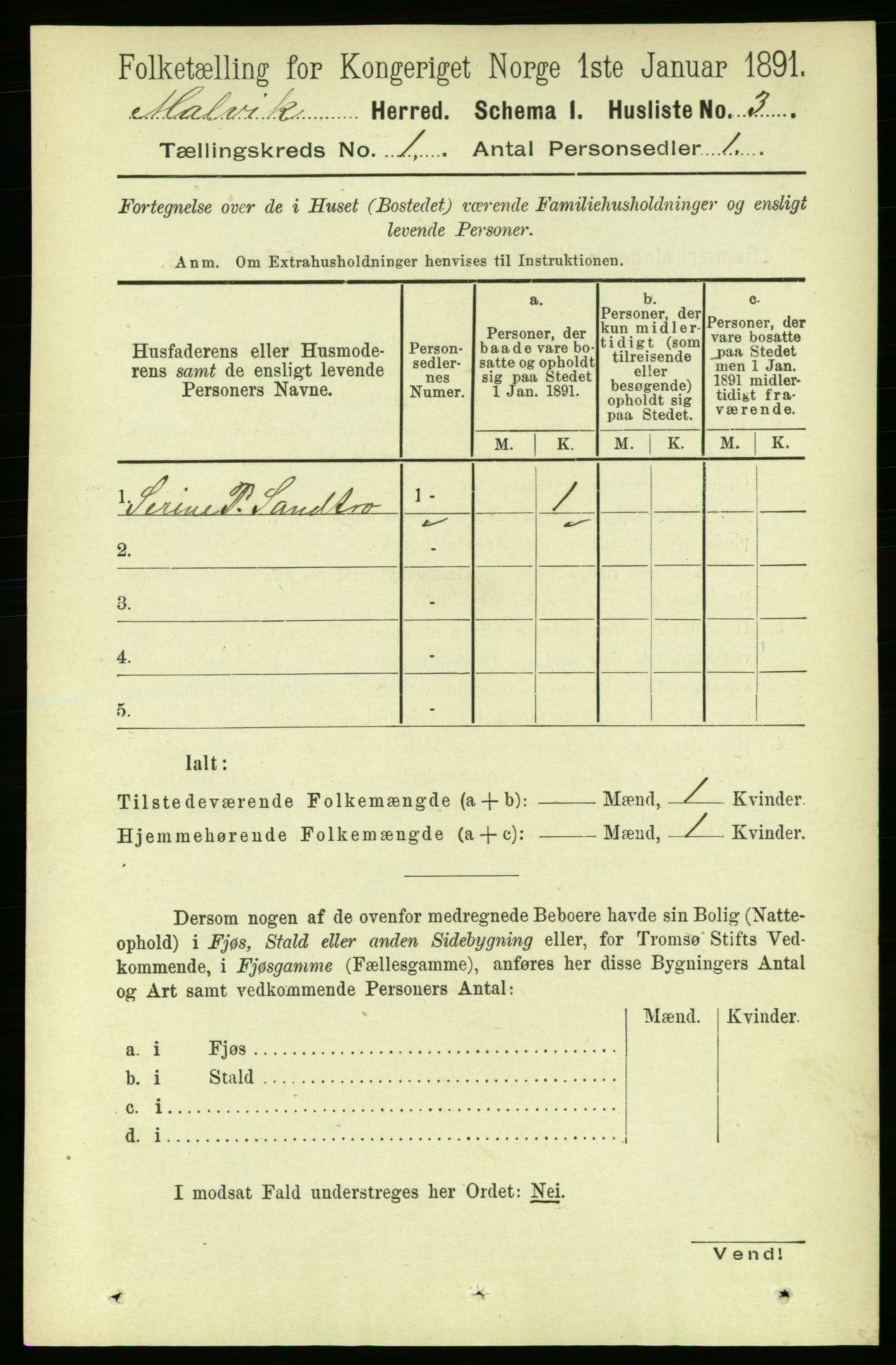 RA, Folketelling 1891 for 1663 Malvik herred, 1891, s. 20