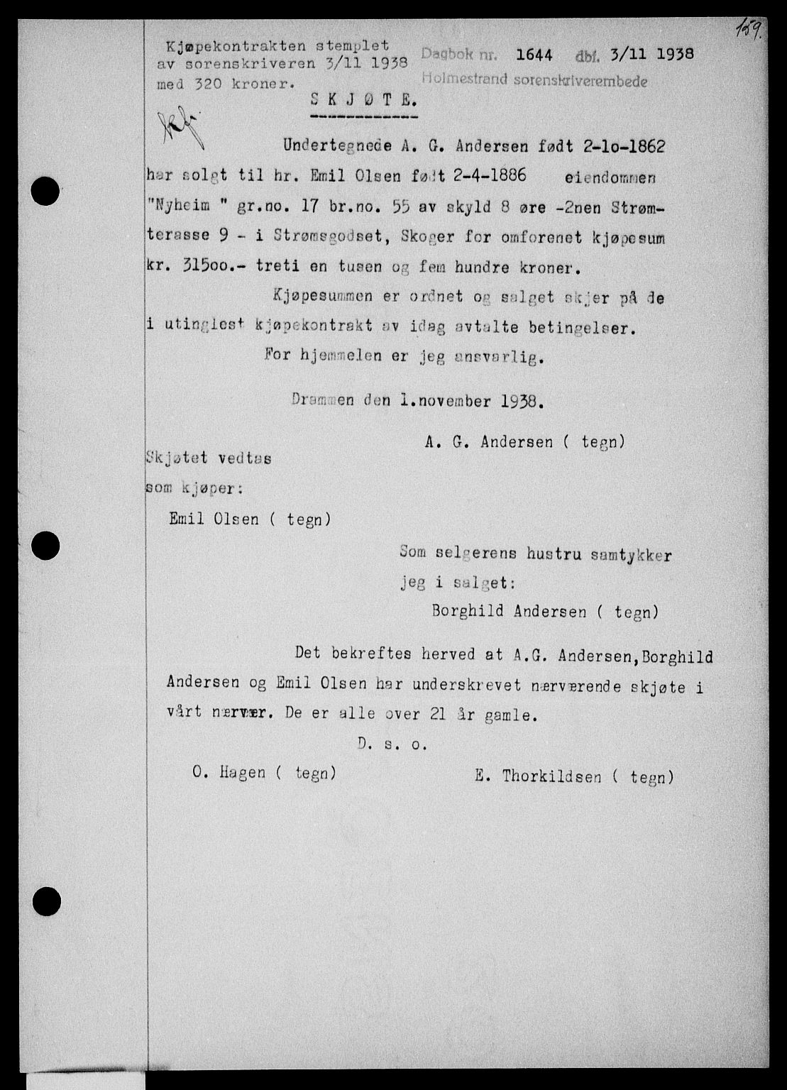 Holmestrand sorenskriveri, SAKO/A-67/G/Ga/Gaa/L0050: Pantebok nr. A-50, 1938-1939, Dagboknr: 1644/1938