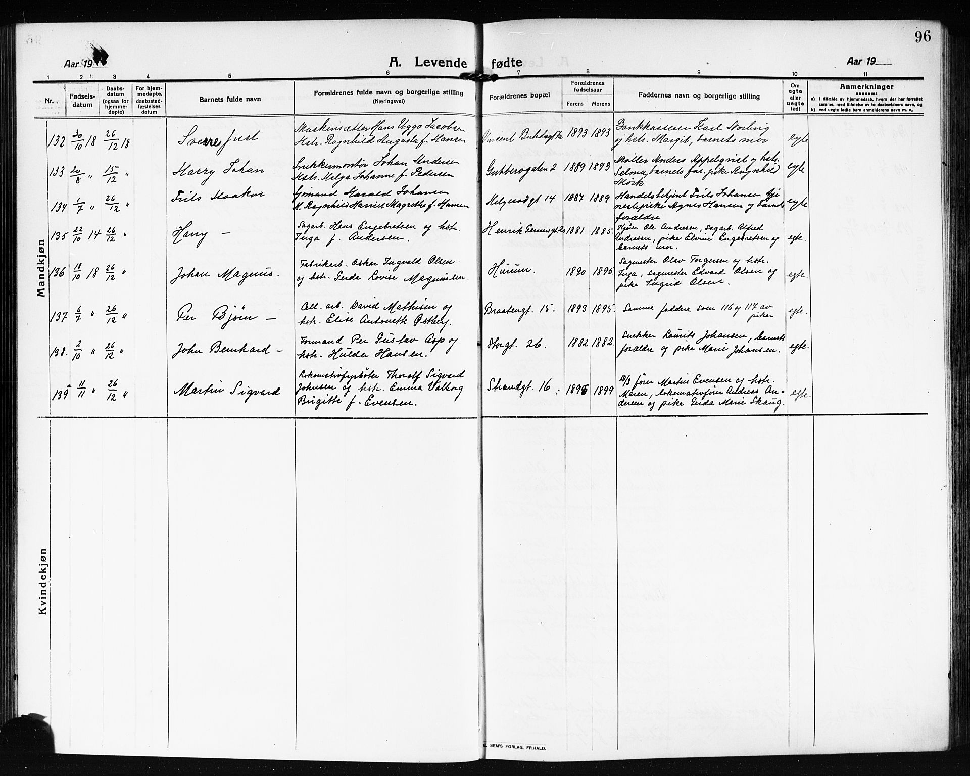 Moss prestekontor Kirkebøker, AV/SAO-A-2003/G/Ga/L0008: Klokkerbok nr. I 8, 1913-1923, s. 96