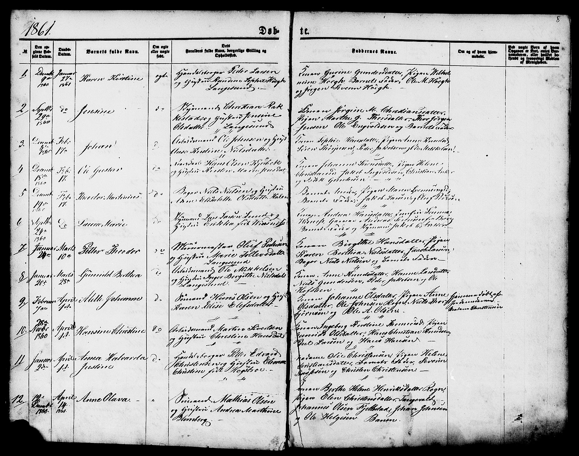 Langesund kirkebøker, AV/SAKO-A-280/G/Ga/L0004: Klokkerbok nr. 4, 1859-1884, s. 8
