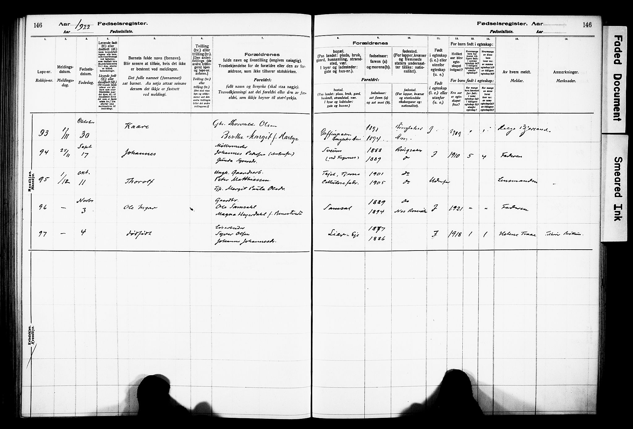 Ringsaker prestekontor, AV/SAH-PREST-014/O/Oa/L0001: Fødselsregister nr. 1, 1916-1925, s. 146