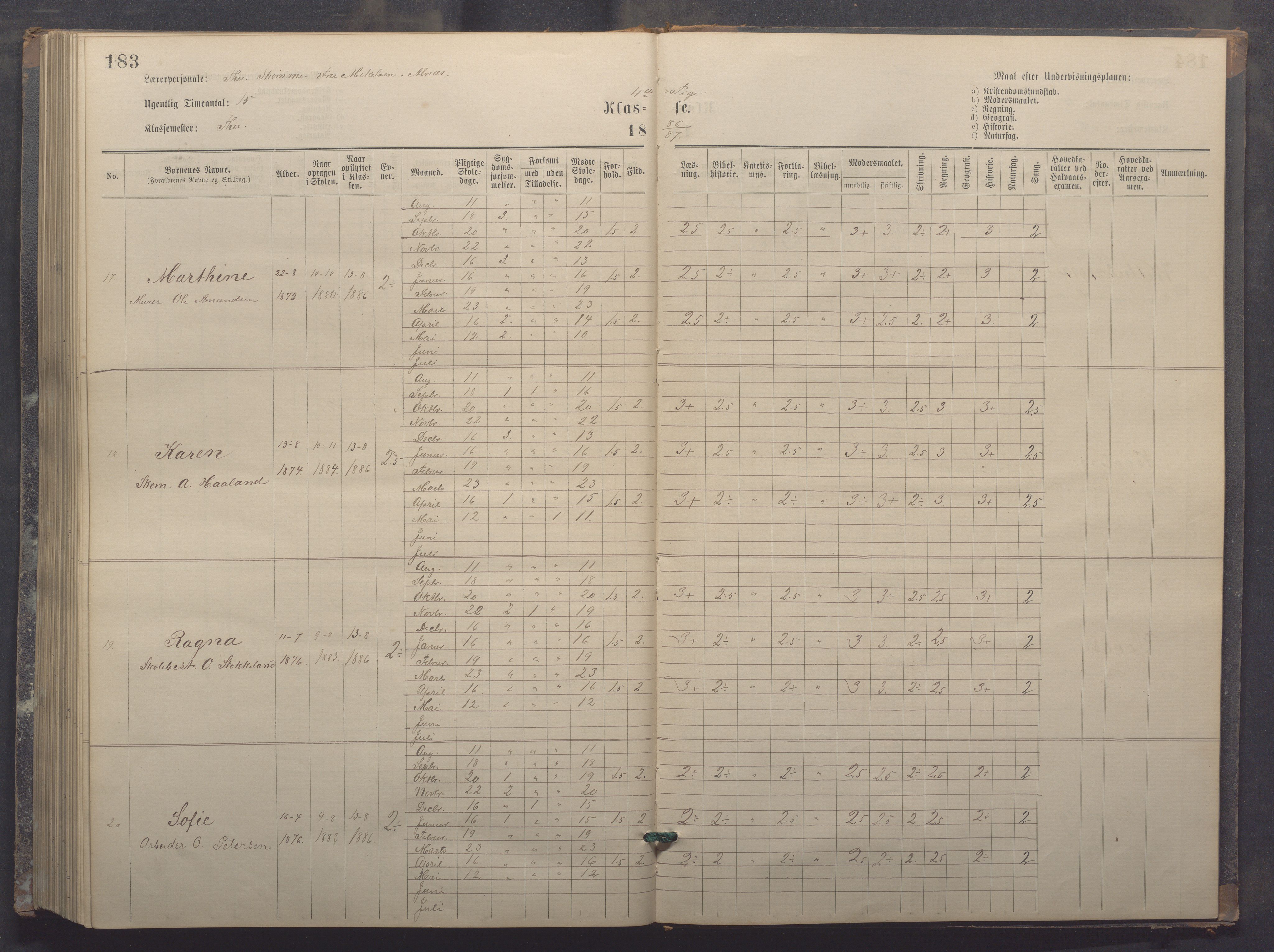 Egersund kommune (Ladested) - Egersund almueskole/folkeskole, IKAR/K-100521/H/L0017: Skoleprotokoll - Almueskolen, 5./6. klasse, 1877-1887, s. 183