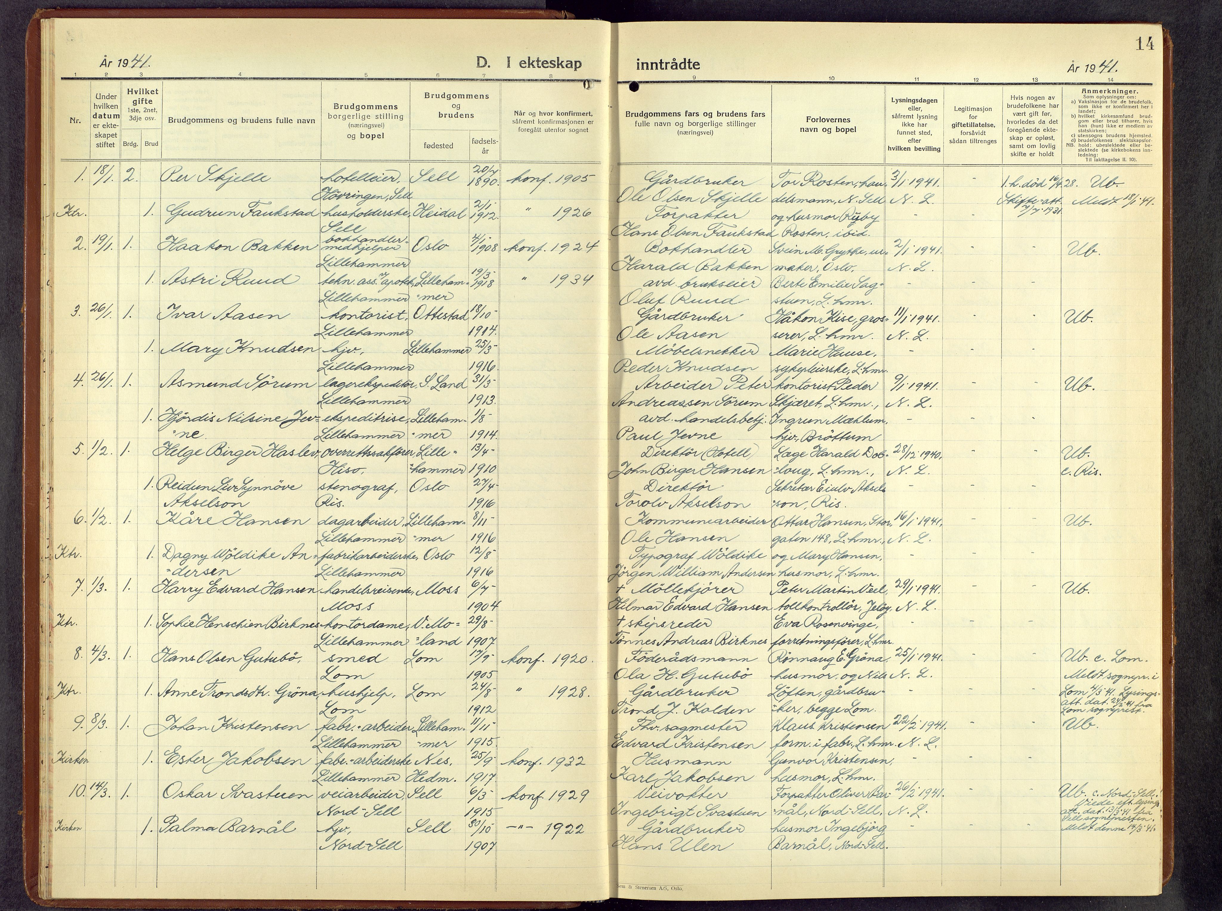 Lillehammer prestekontor, AV/SAH-PREST-088/H/Ha/Hab/L0004: Klokkerbok nr. 4, 1940-1955, s. 14