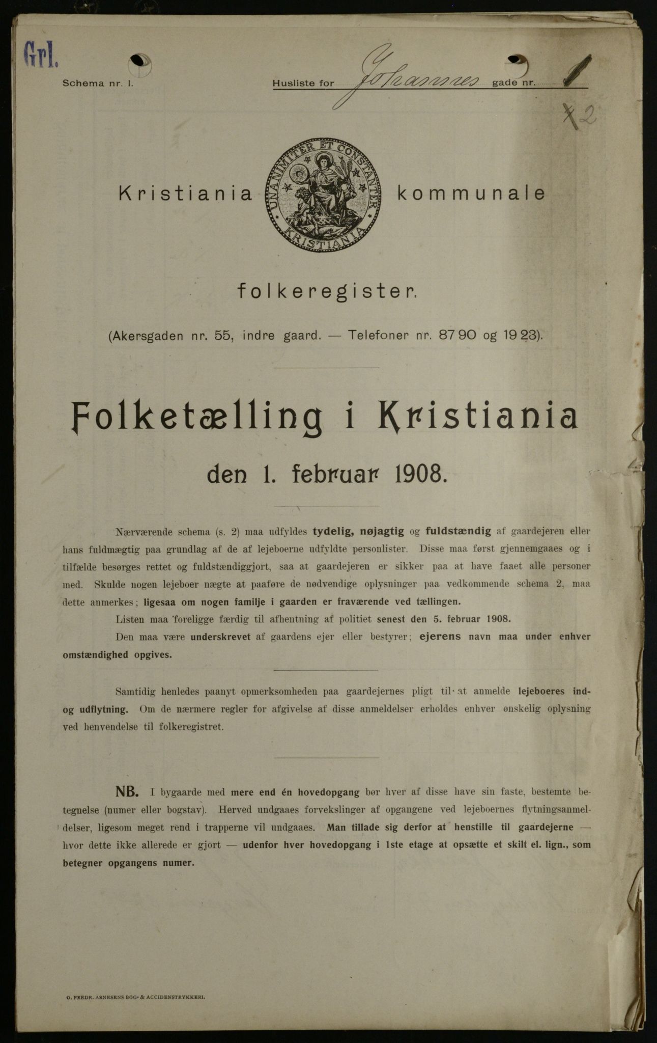 OBA, Kommunal folketelling 1.2.1908 for Kristiania kjøpstad, 1908, s. 42146