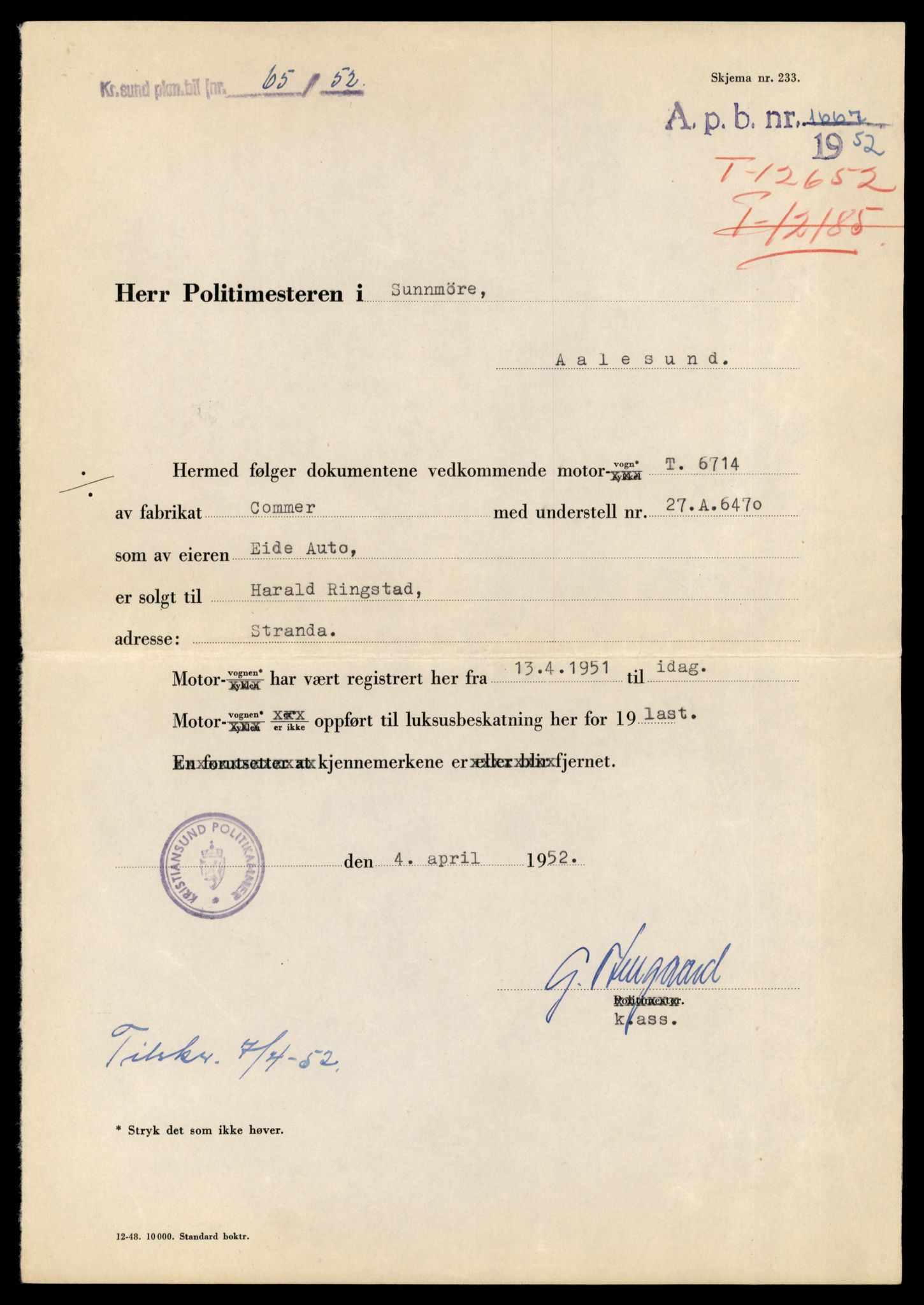 Møre og Romsdal vegkontor - Ålesund trafikkstasjon, AV/SAT-A-4099/F/Fe/L0034: Registreringskort for kjøretøy T 12500 - T 12652, 1927-1998, s. 2983
