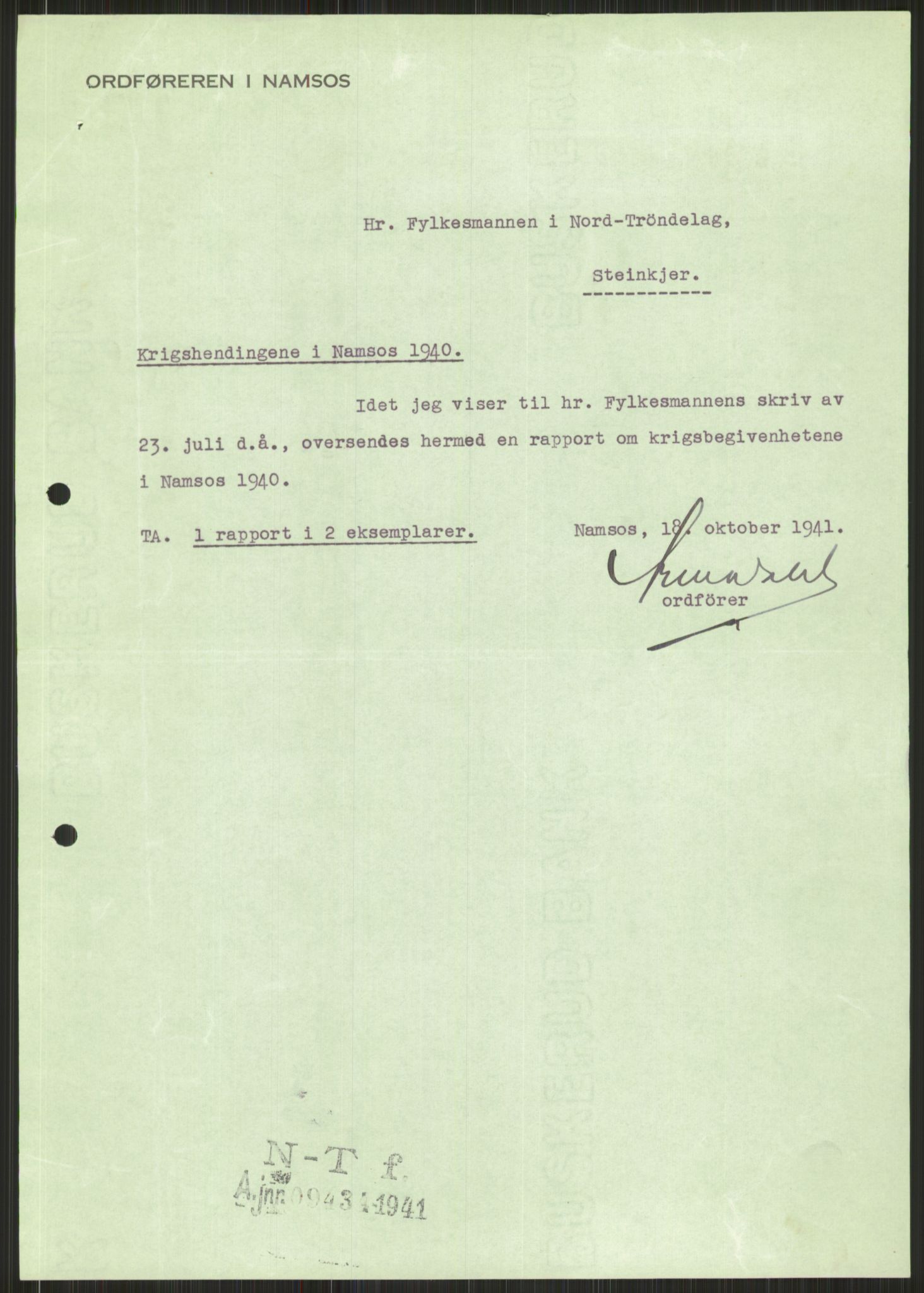 Forsvaret, Forsvarets krigshistoriske avdeling, AV/RA-RAFA-2017/Y/Ya/L0016: II-C-11-31 - Fylkesmenn.  Rapporter om krigsbegivenhetene 1940., 1940, s. 515