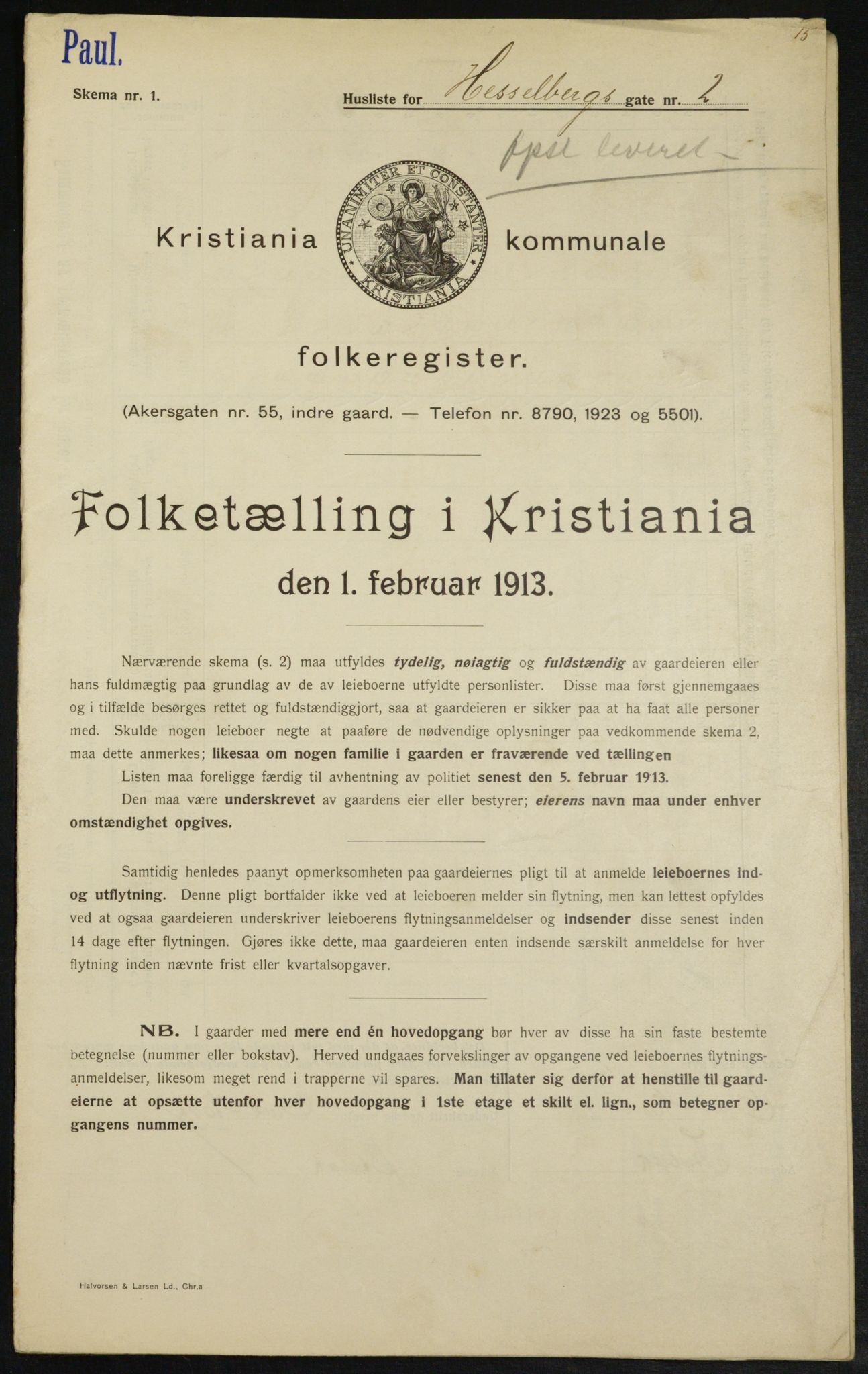 OBA, Kommunal folketelling 1.2.1913 for Kristiania, 1913, s. 39666