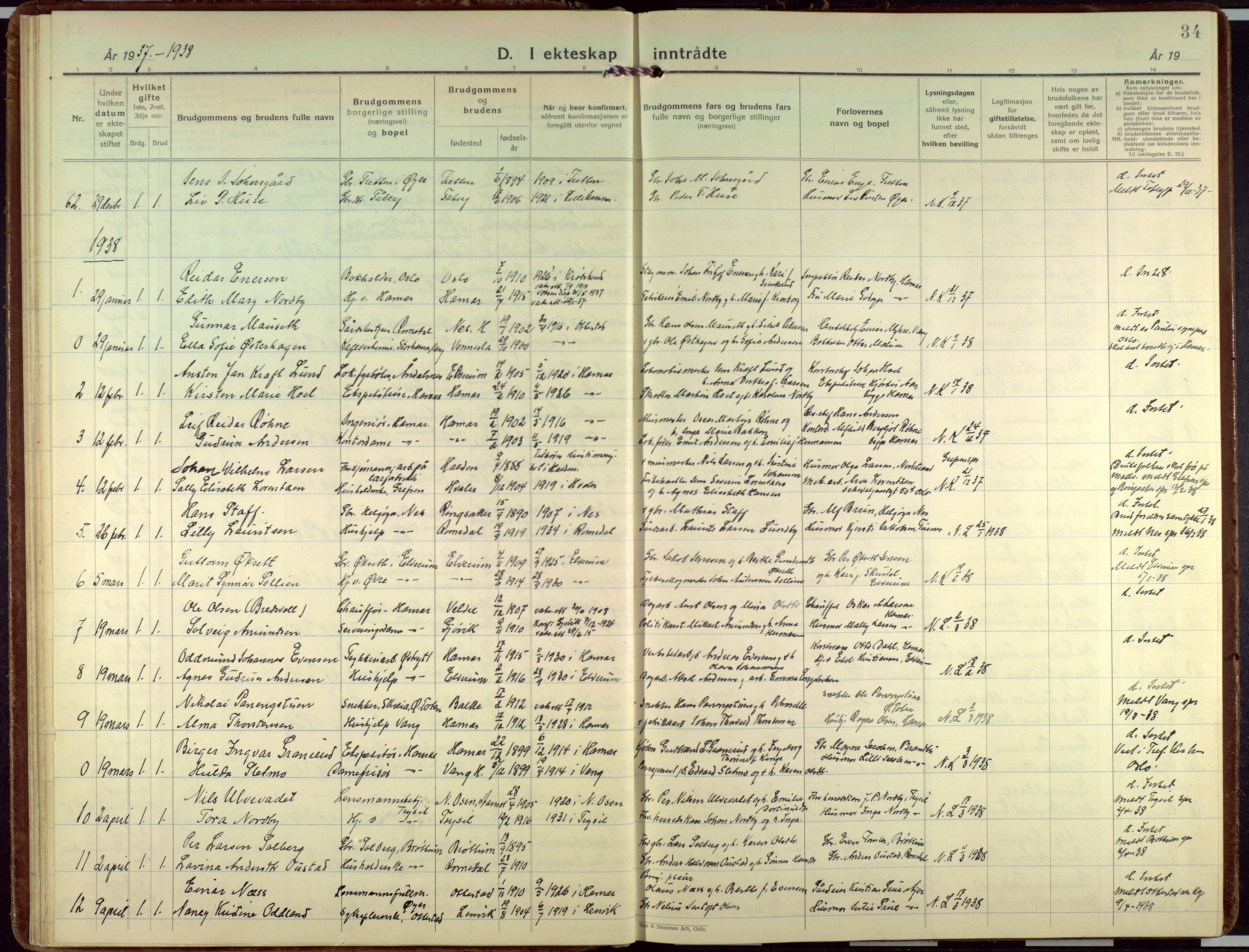 Hamar prestekontor, AV/SAH-DOMPH-002/H/Ha/Haa/L0006: Ministerialbok nr. 6, 1931-1953, s. 34