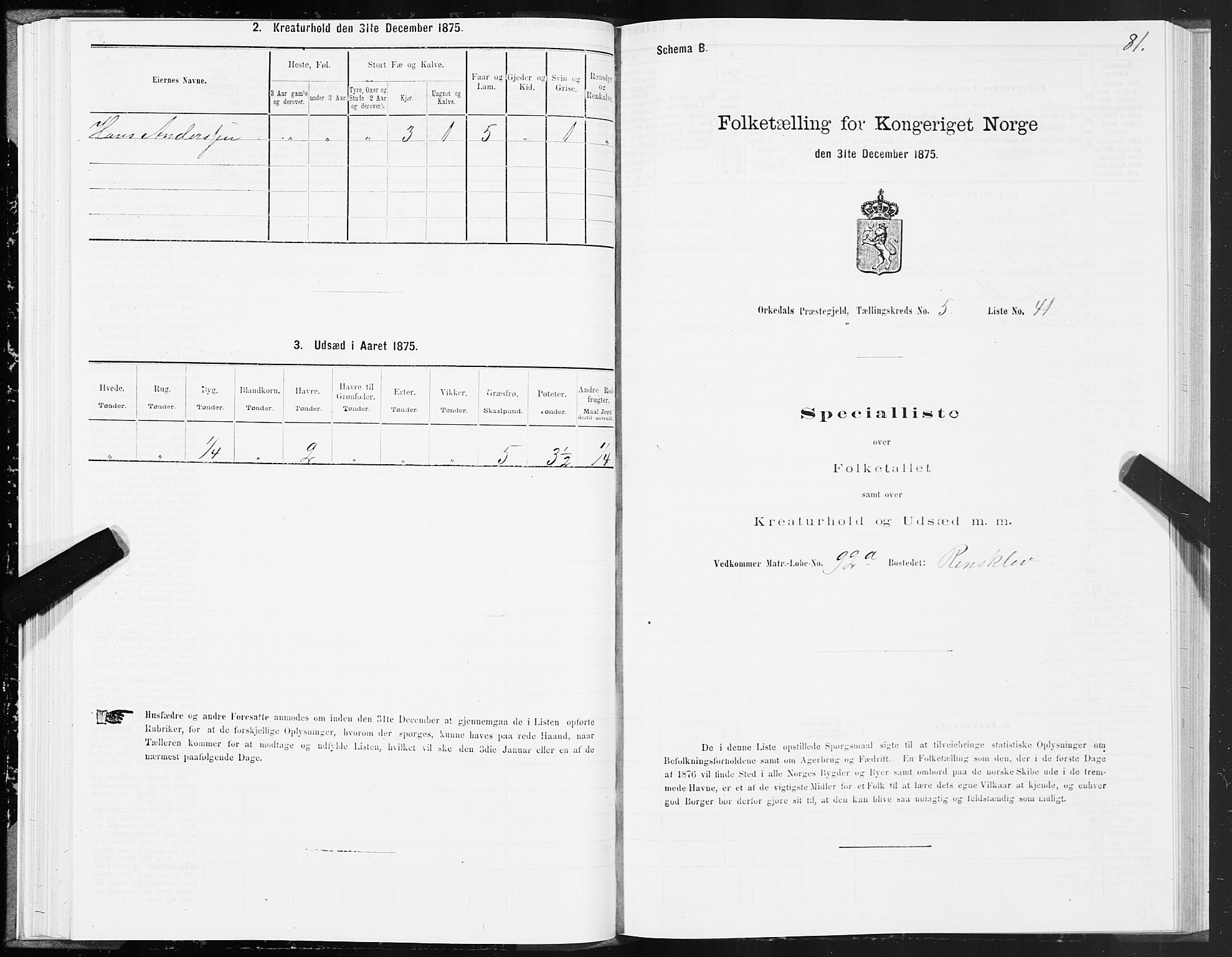 SAT, Folketelling 1875 for 1638P Orkdal prestegjeld, 1875, s. 3081