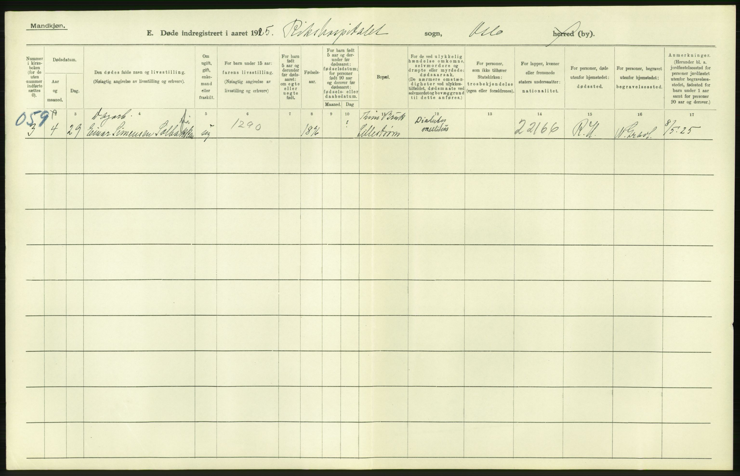 Statistisk sentralbyrå, Sosiodemografiske emner, Befolkning, AV/RA-S-2228/D/Df/Dfc/Dfce/L0009: Oslo: Døde menn, 1925, s. 450