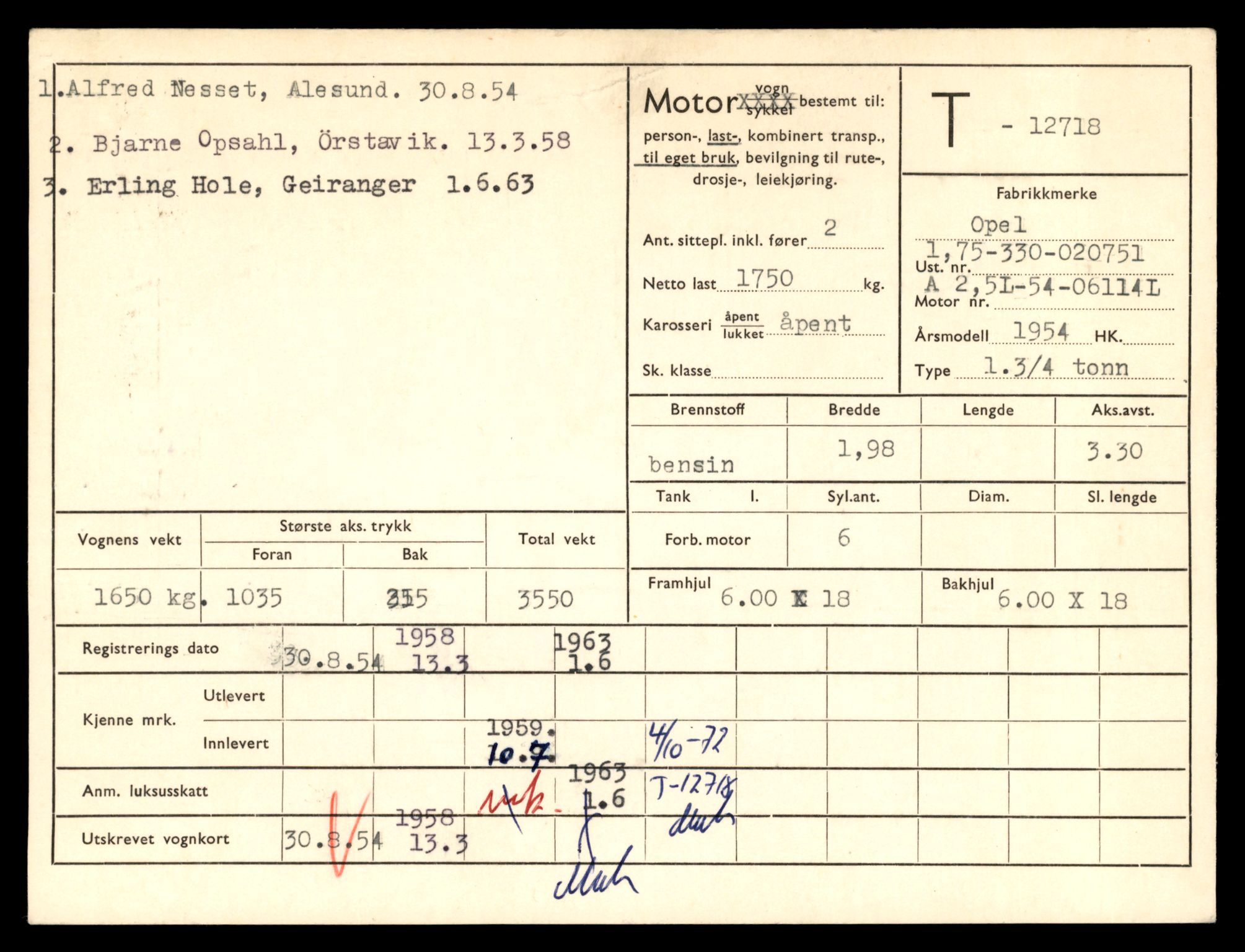 Møre og Romsdal vegkontor - Ålesund trafikkstasjon, AV/SAT-A-4099/F/Fe/L0035: Registreringskort for kjøretøy T 12653 - T 12829, 1927-1998, s. 1250