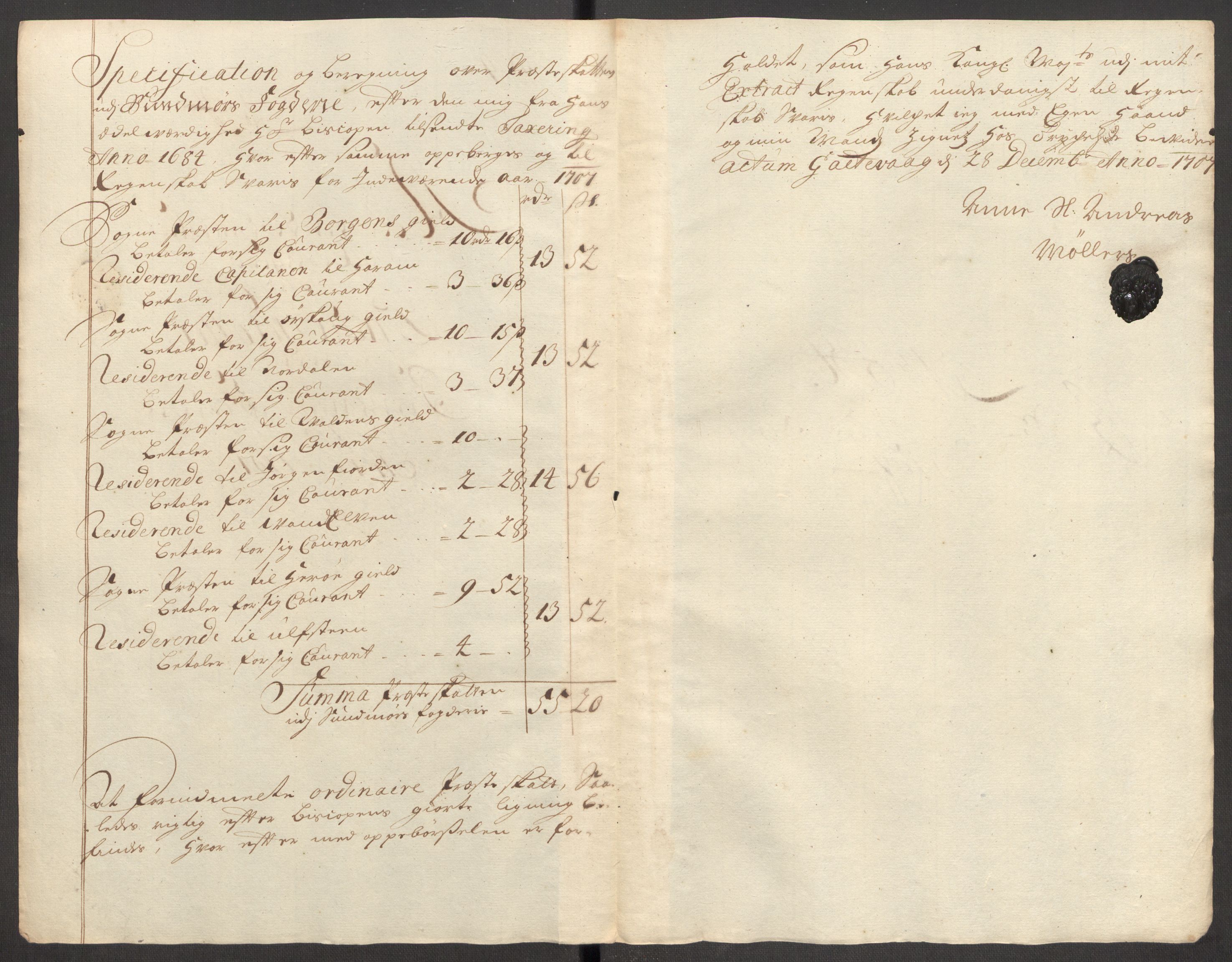 Rentekammeret inntil 1814, Reviderte regnskaper, Fogderegnskap, RA/EA-4092/R54/L3561: Fogderegnskap Sunnmøre, 1706-1707, s. 336