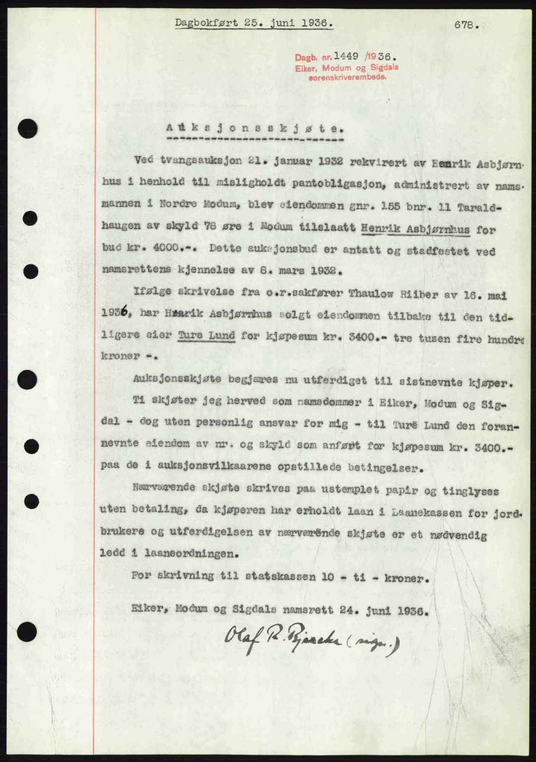 Eiker, Modum og Sigdal sorenskriveri, SAKO/A-123/G/Ga/Gab/L0032: Pantebok nr. A2, 1936-1936, Dagboknr: 1449/1936