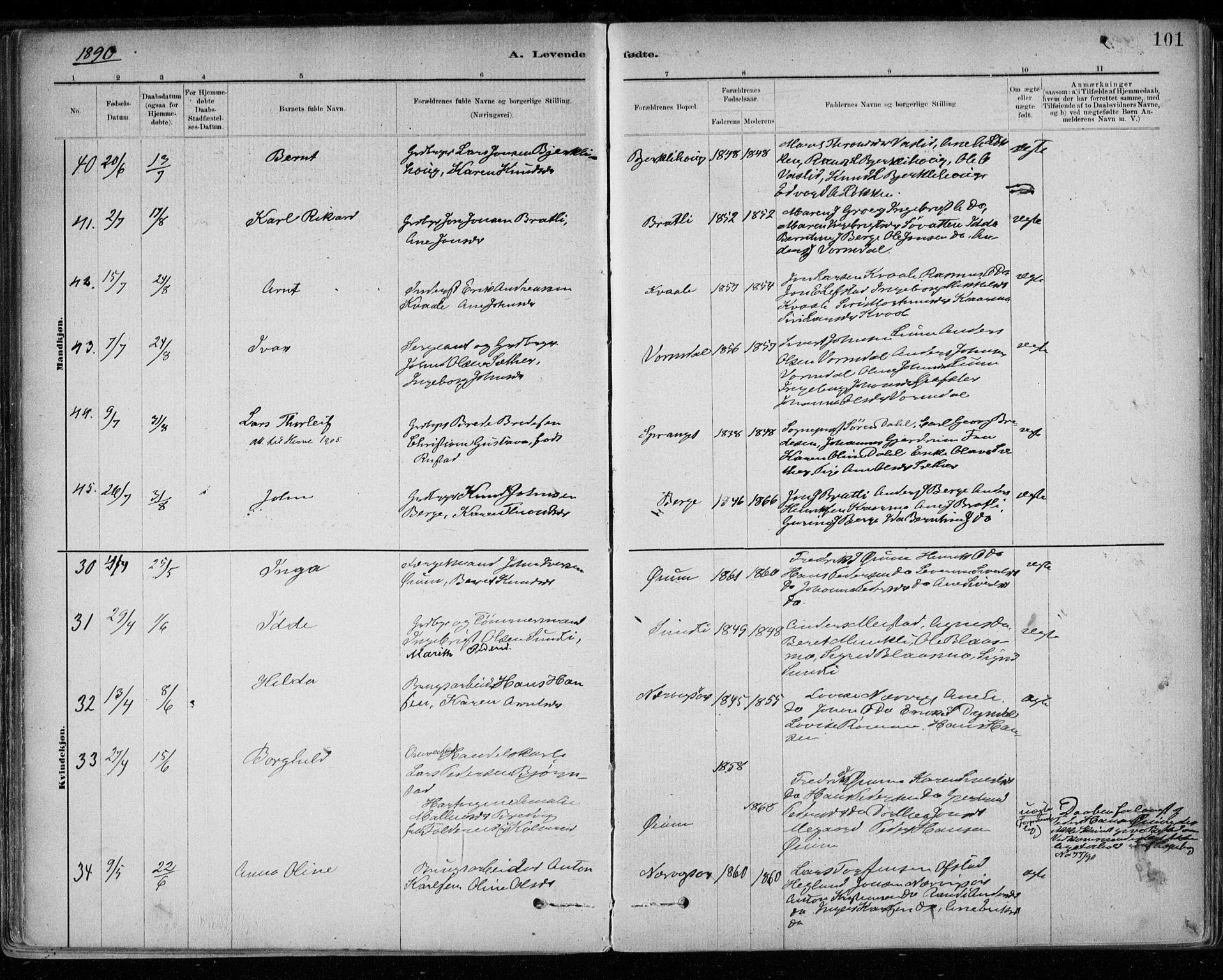 Ministerialprotokoller, klokkerbøker og fødselsregistre - Sør-Trøndelag, SAT/A-1456/668/L0809: Ministerialbok nr. 668A09, 1881-1895, s. 101