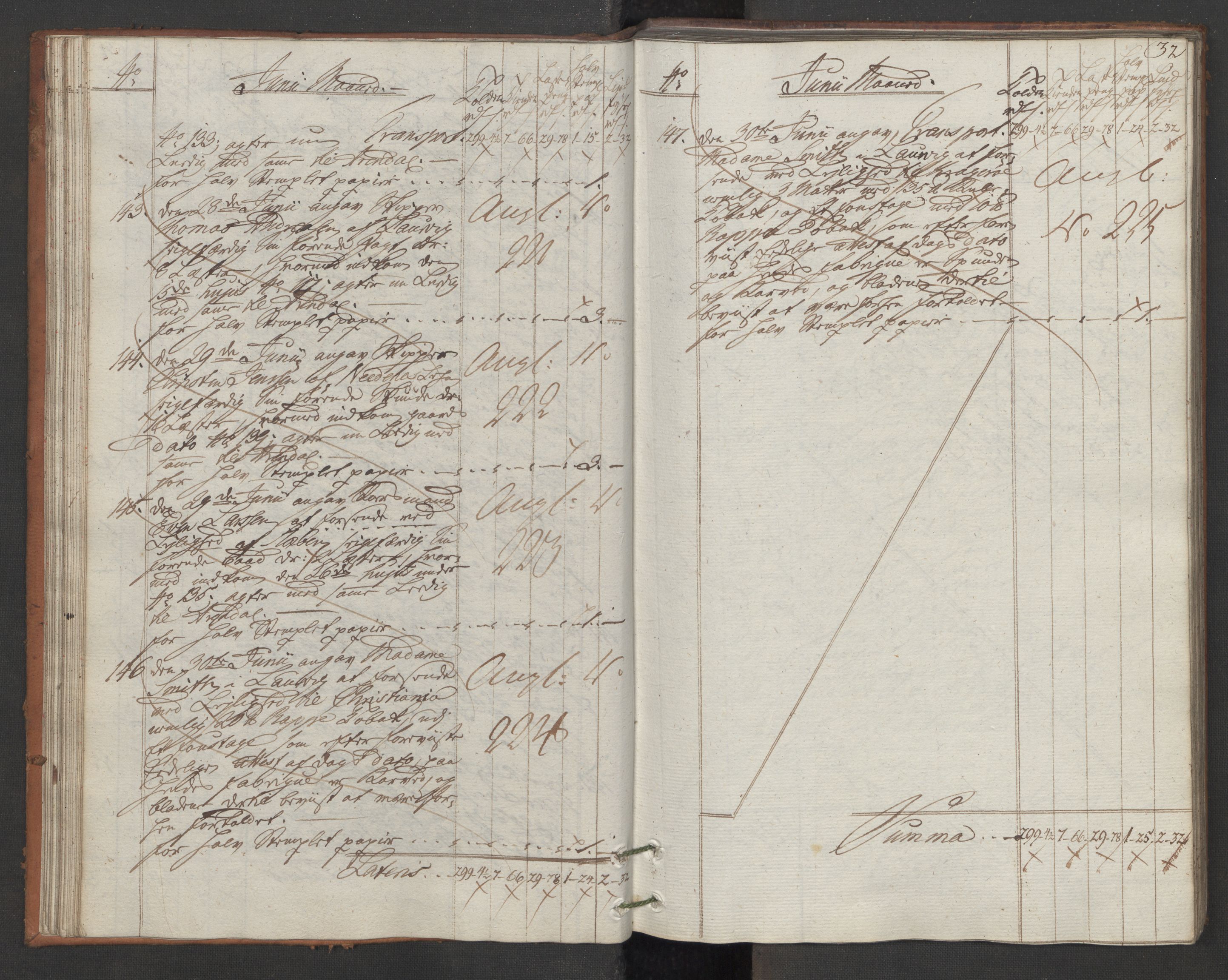 Generaltollkammeret, tollregnskaper, AV/RA-EA-5490/R11/L0087/0001: Tollregnskaper Larvik og Sandefjord / Utgående hovedtollbok, 1786, s. 31b-32a