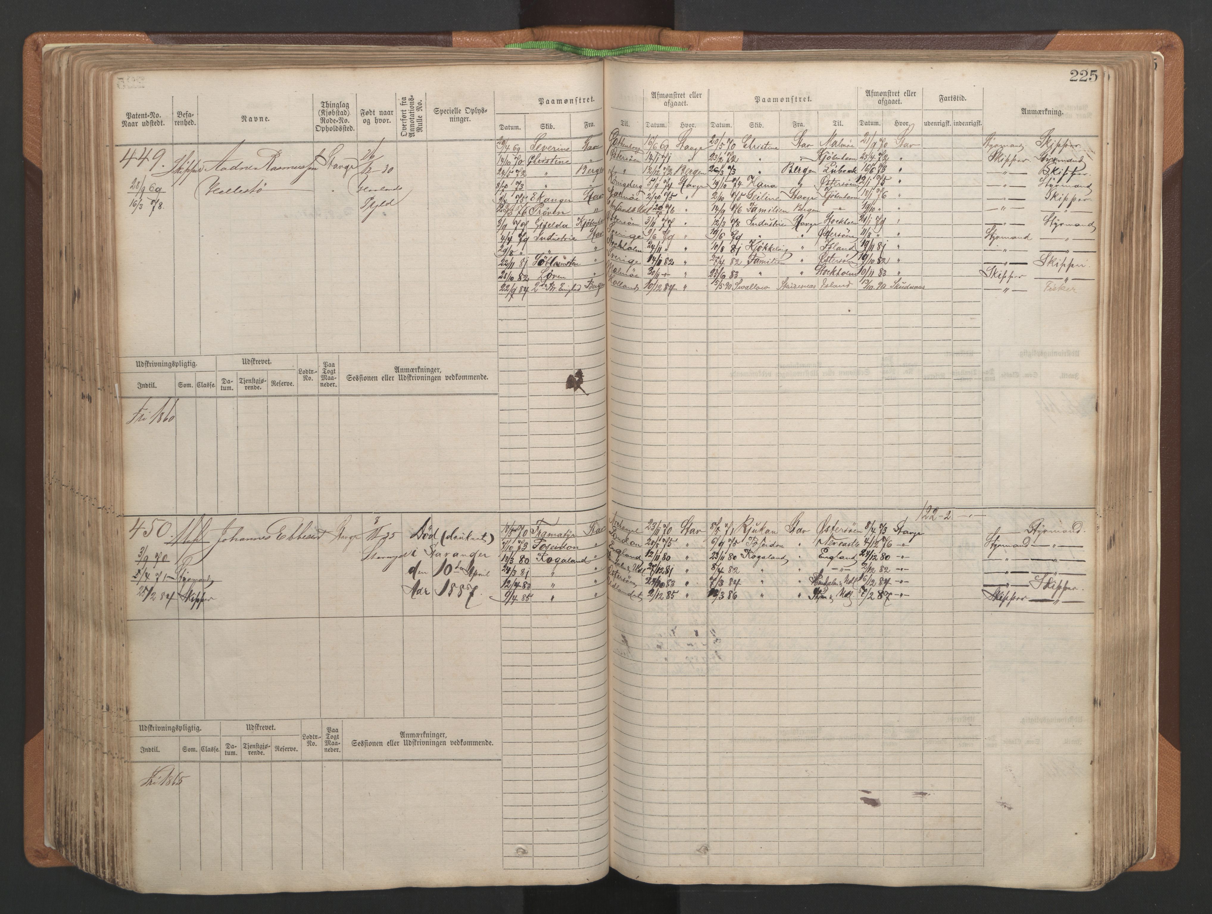 Stavanger sjømannskontor, AV/SAST-A-102006/F/Fb/Fbb/L0004: Sjøfartshovedrulle, patentnr. 1-792 (del 1), 1869-1880, s. 231