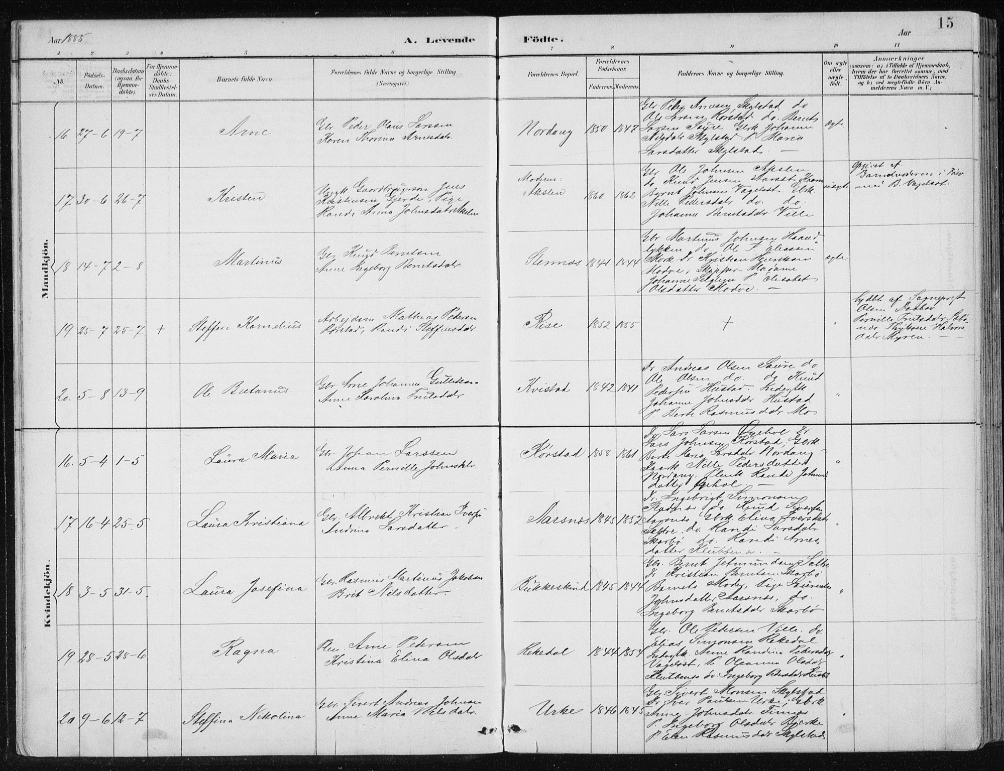 Ministerialprotokoller, klokkerbøker og fødselsregistre - Møre og Romsdal, AV/SAT-A-1454/515/L0215: Klokkerbok nr. 515C02, 1884-1906, s. 15