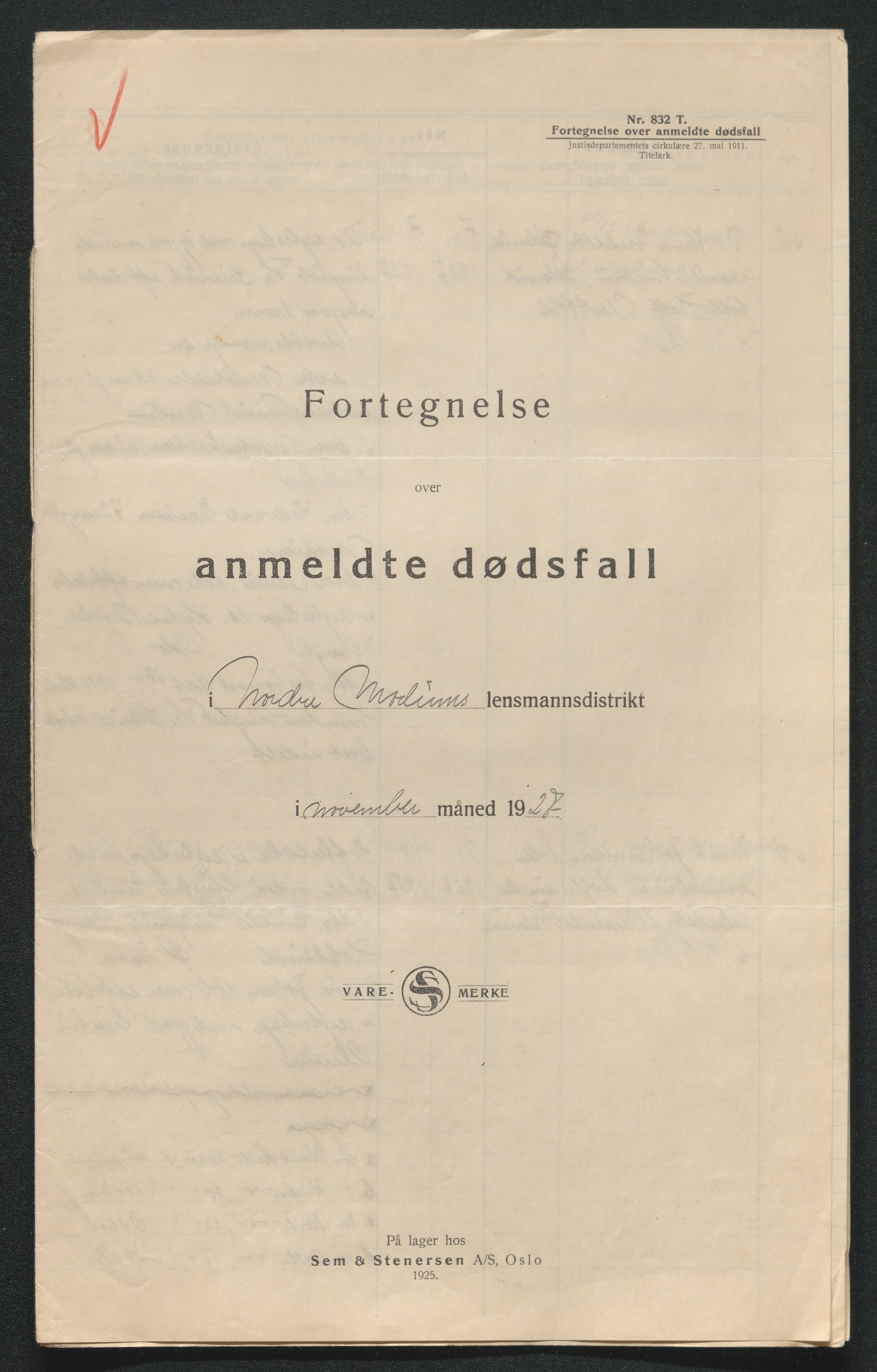 Eiker, Modum og Sigdal sorenskriveri, AV/SAKO-A-123/H/Ha/Hab/L0044: Dødsfallsmeldinger, 1926-1927, s. 1187