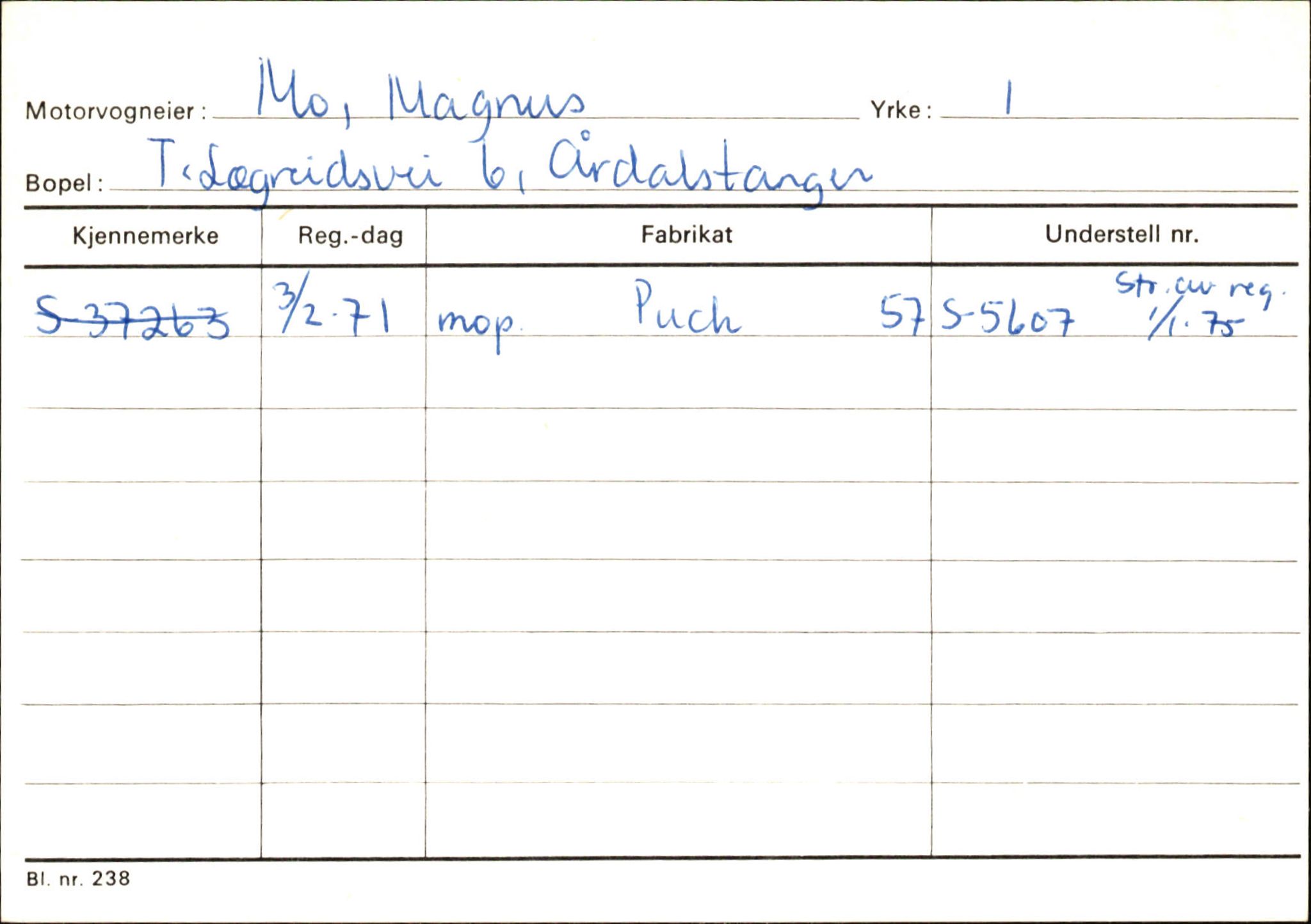 Statens vegvesen, Sogn og Fjordane vegkontor, AV/SAB-A-5301/4/F/L0145: Registerkort Vågsøy S-Å. Årdal I-P, 1945-1975, s. 1746