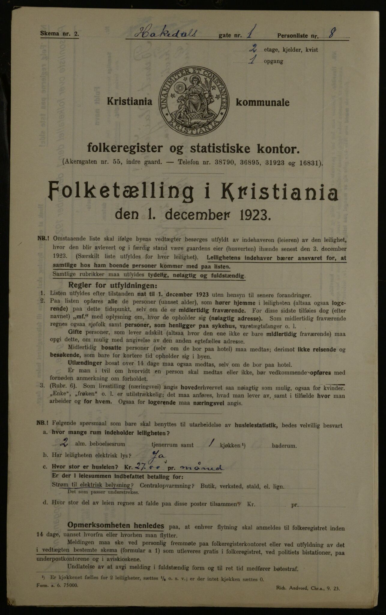 OBA, Kommunal folketelling 1.12.1923 for Kristiania, 1923, s. 27286